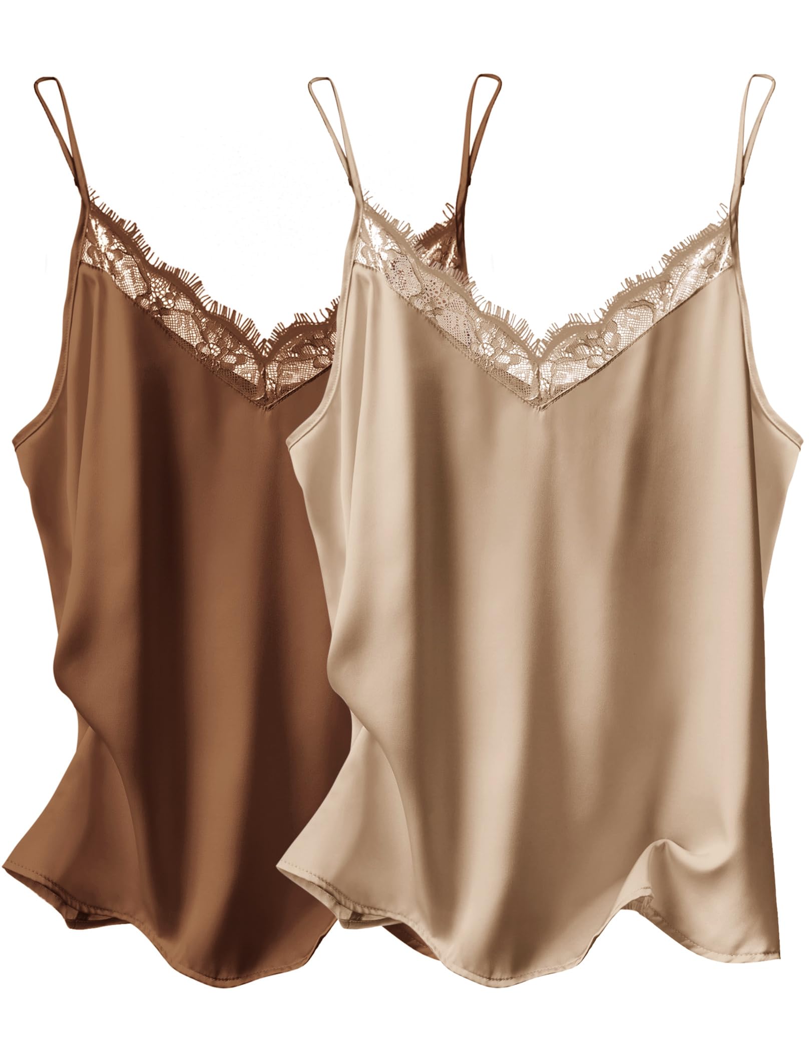 Ekouaer Women's Satin Lace V Neck Camisole Tops Pajama
