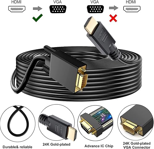Miniatura 4 de Adaptador HDMI a VGA de 16.5 pies, con convertidor de audio HDMI a VGA, cable HDMI a VGA con audio, cable HDMI macho activo HDMI-VGA de salida de