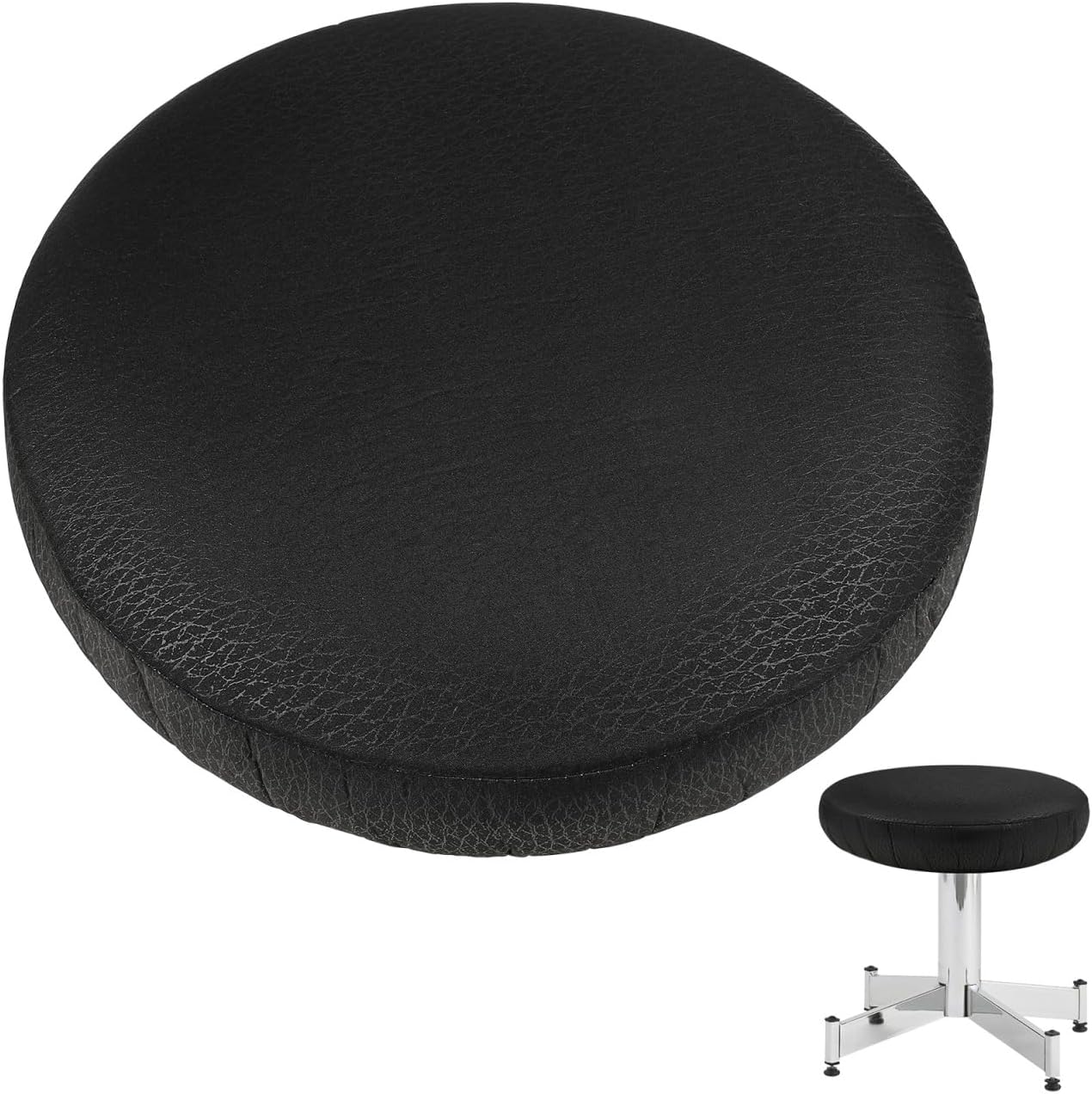 Round Stool Cover Black Elastic Round Chair Protector with Slip-Resistant Backing Comfortable Blend Diameter for Home Bar Cafe Office