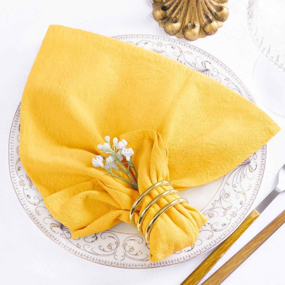 MLMW Set Di 8 Tovaglioli In Cotone E Lino Per Pasqua E Primavera – Gialli, 40x40 Cm – Lavabili, Perfetti Per Matrimoni, Baby Shower E Decorazioni Da Tavola