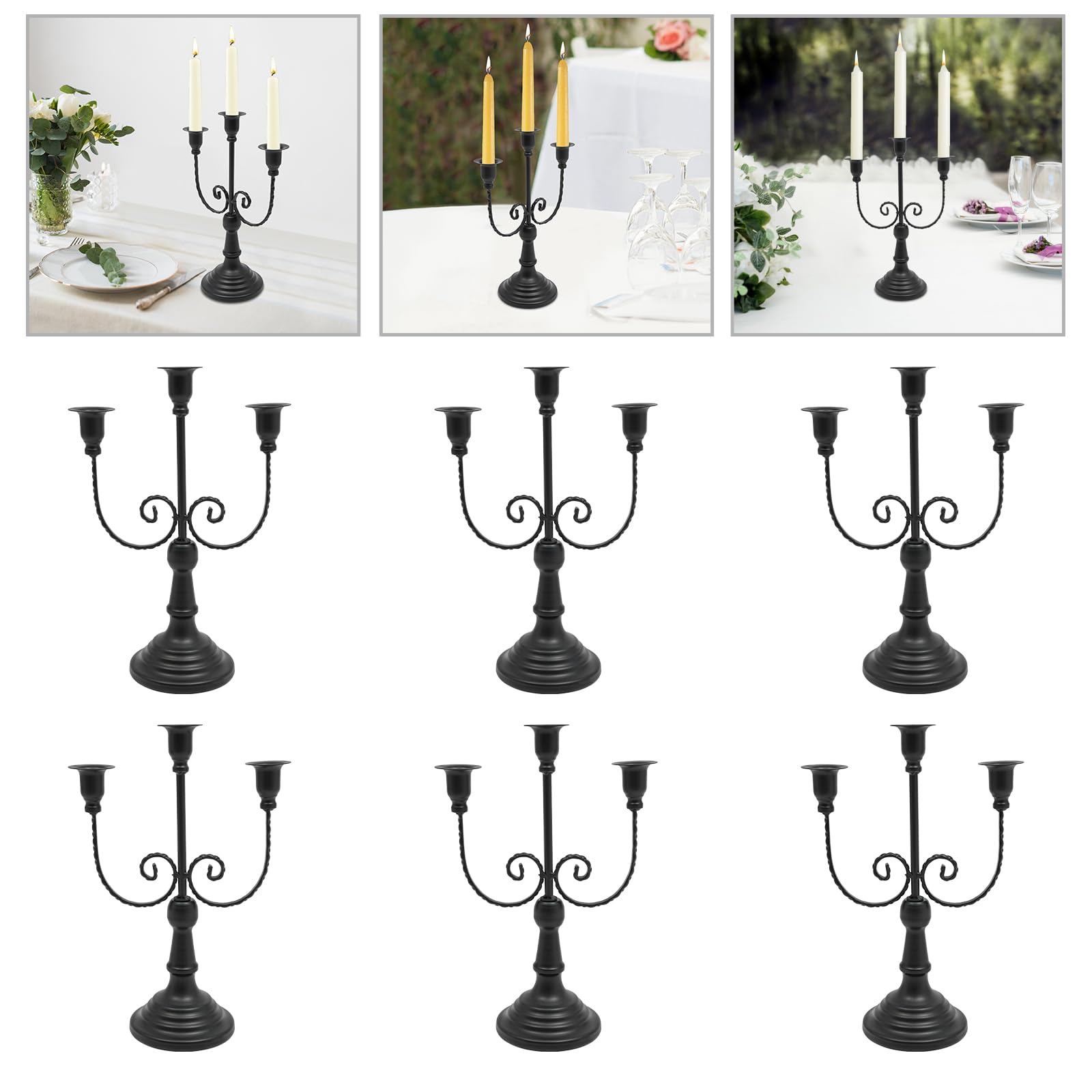 6PCS Kerzenständer Schwarz | Kerzenhalter für Stabkerzen Halloween | Kandelaber Kerzenhalter | 3-Armig Kerzenleuchter für Kegelkerzen | Kerzenständer Metall | Kerzenleuchter Mehrarmiger Vintage