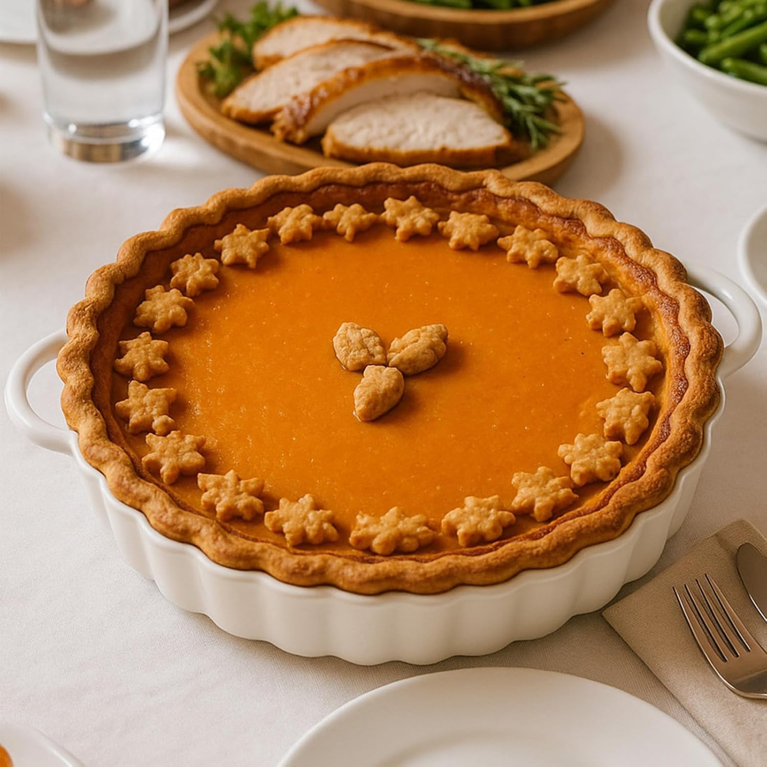 25.4 * 5 CM Tiefe Keramik-Kuchenform mit Griffen​​ – Ideal für Pie, Quiche & Tartes. Antihaft-Beschichtung, bleifrei, mikrowellen-, spülmaschinen- & ofengeeignet. Griffiges Design, Weiß