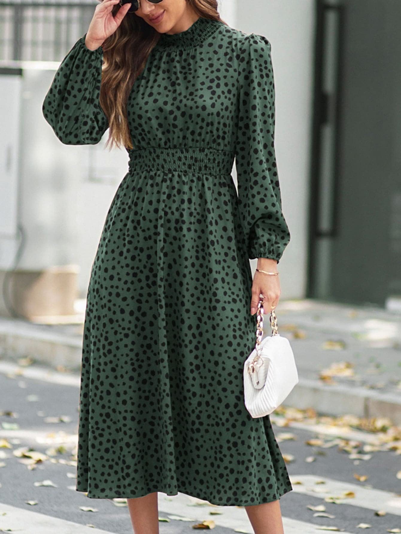 green emerald velvet dress Mela Green Leopard Crepe Midi Tea Dress  Finery London