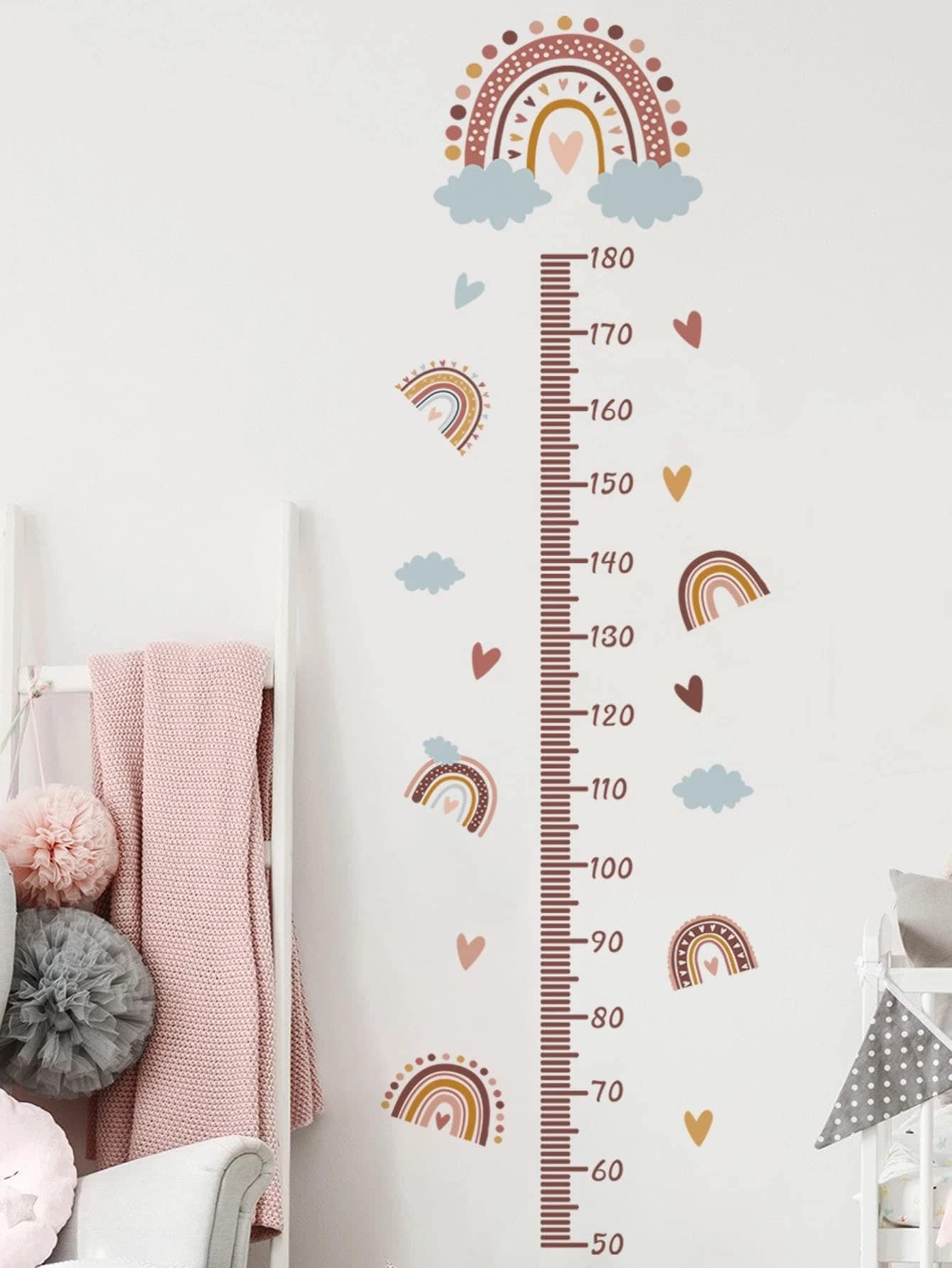 FunArtDecor Children's Growth Ruler with Rainbow and Clouds Design - Measures up to 180 cm Height, Multicoloured - Image 2