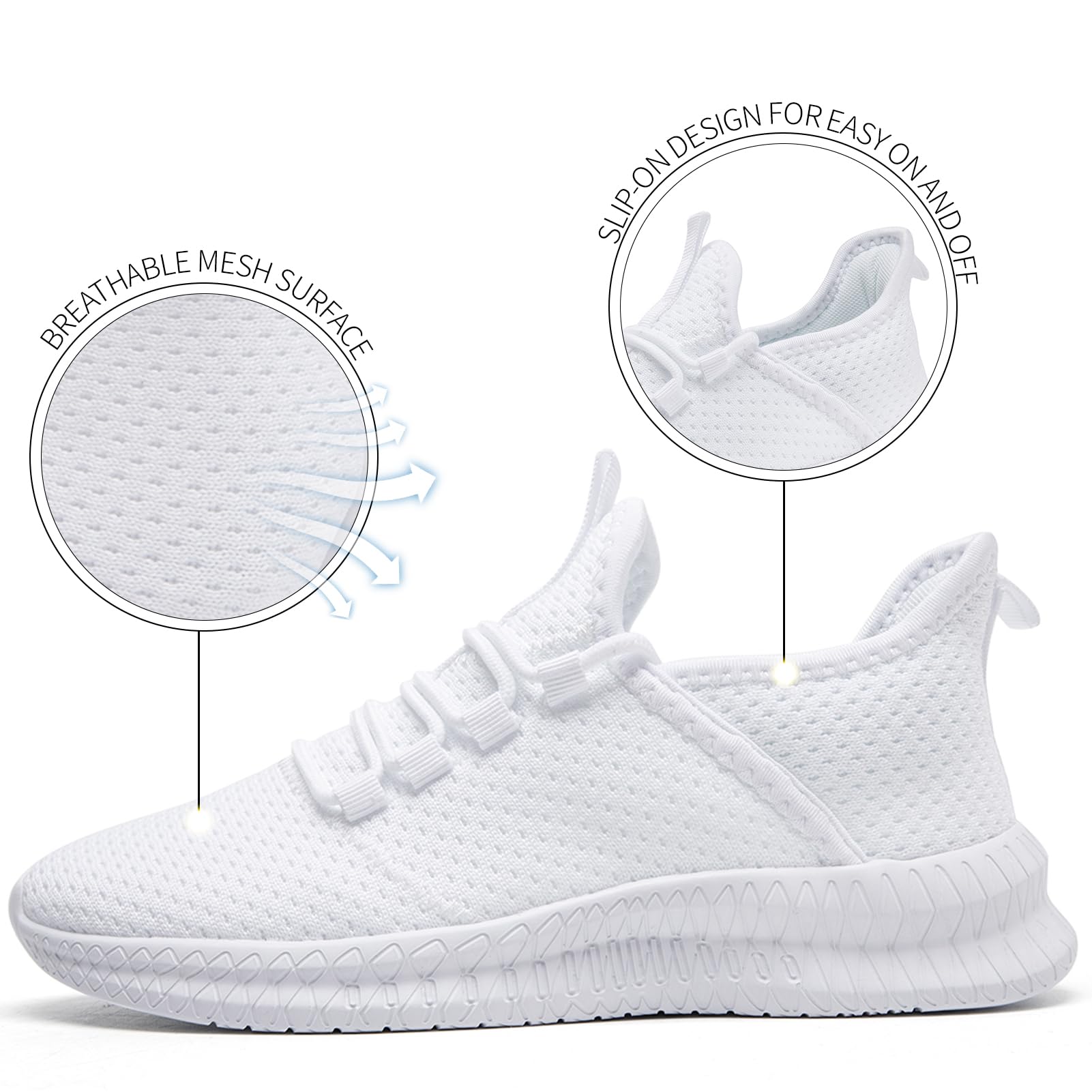 ZASJDG Running Shoes for Men Tennis Sneakers Slip on Walking Shoes Lightweight Athletic Gym Workout Cross Training Fashion Sneakers White Size 11