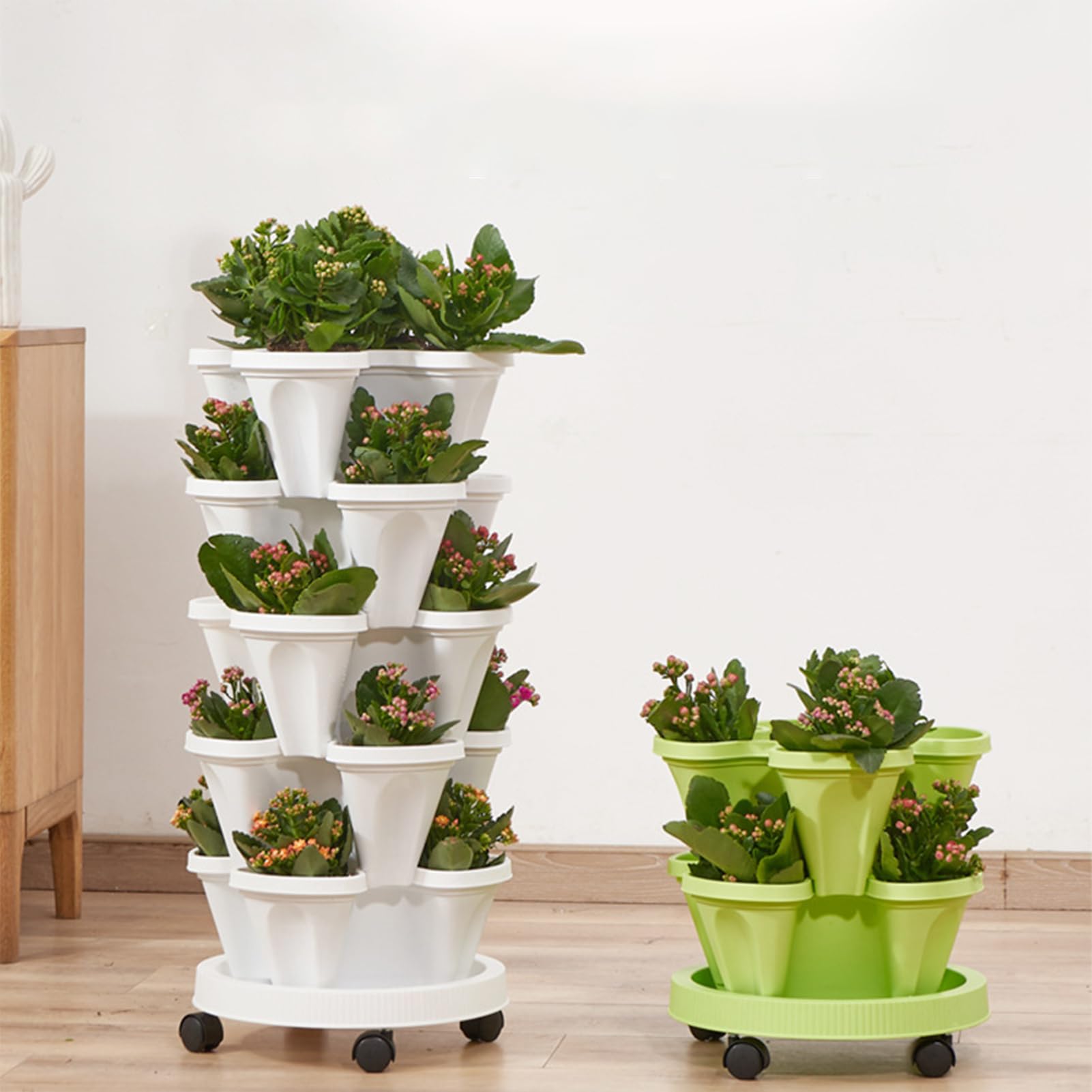 Jardinera Vertical Macetas para jardín Macetas apilables Soporte para Jardinero hierbas de Interior Estante de Exterior Jardinera compacta Soporte plantas Escalon