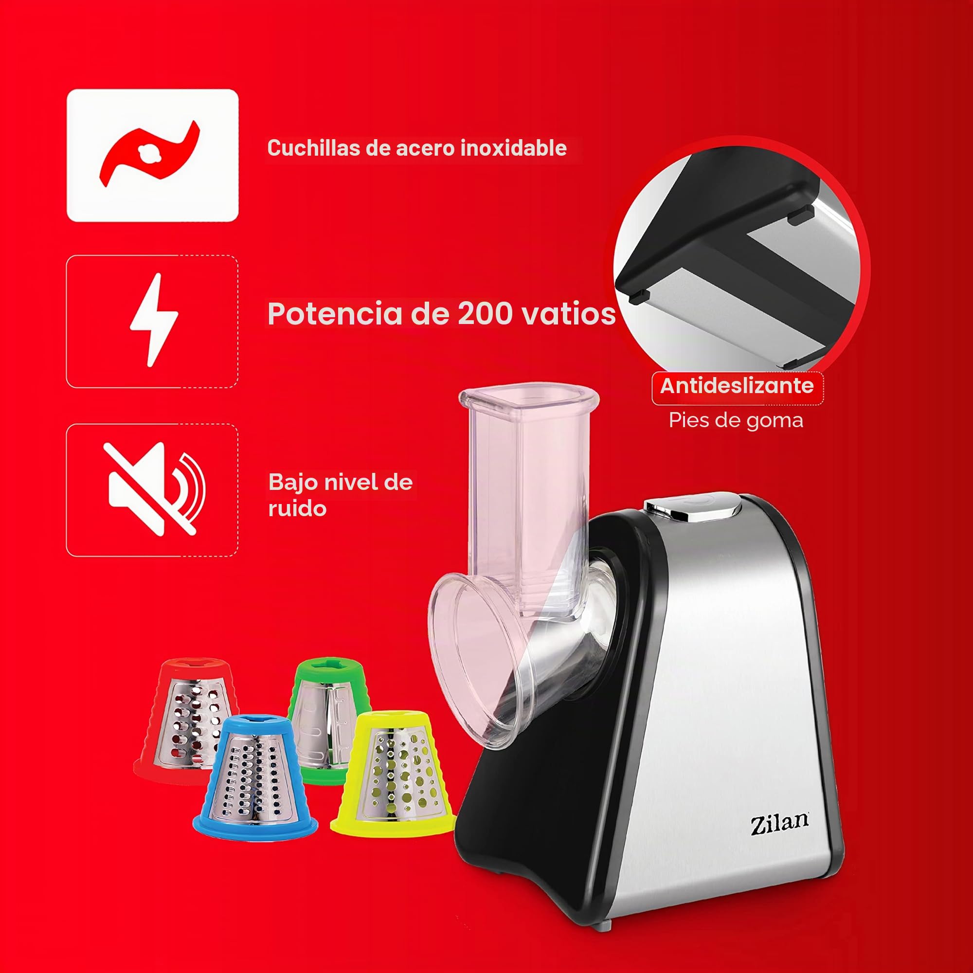 Zilan - Cortador de verduras eléctrico, 4 en 1, rascador de mandolina verduras frutas, 200W