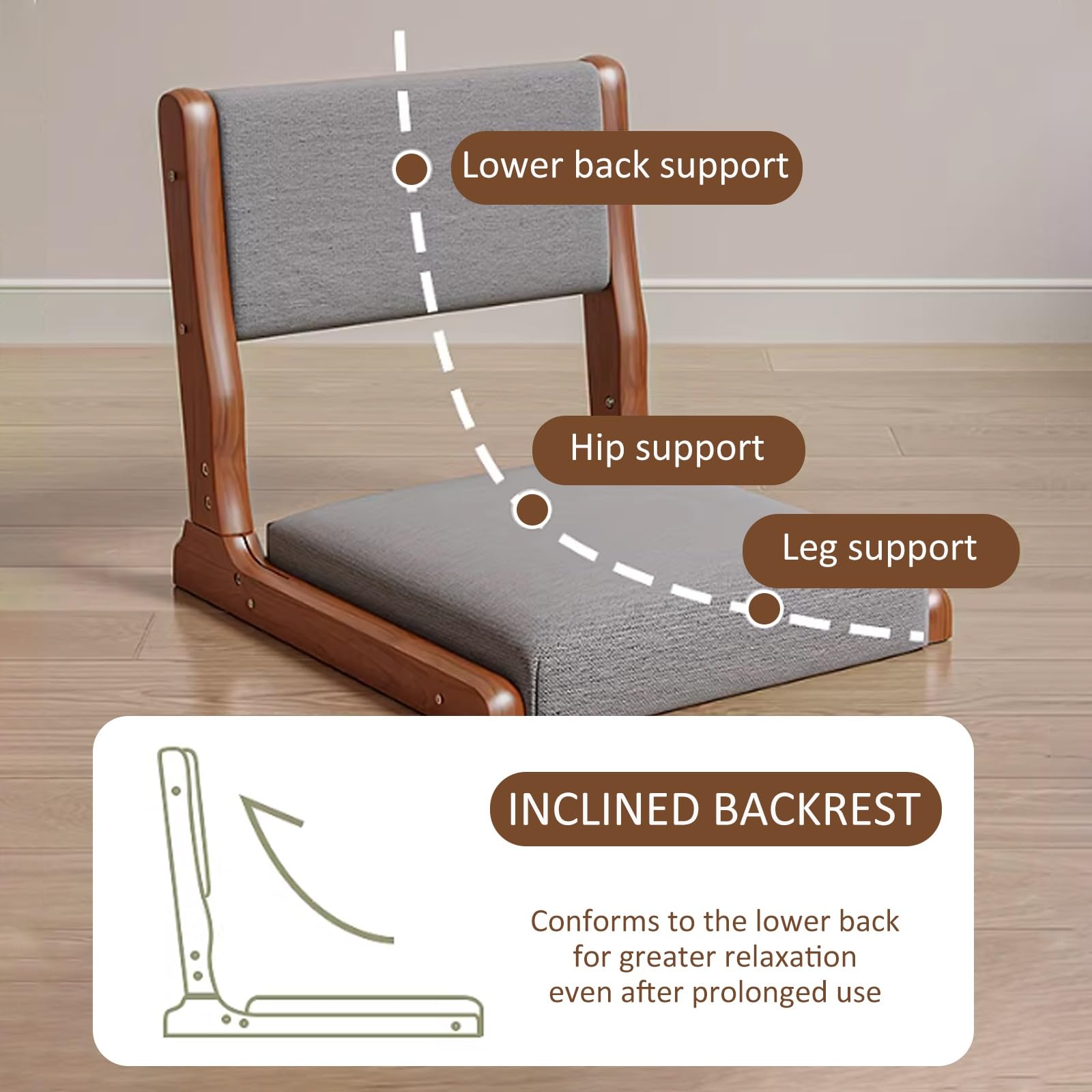 Silla japonesa plegable con soporte para la espalda, sofá perezoso sin patas, para meditación, té, lectura y relajación, cómodo asiento portátil