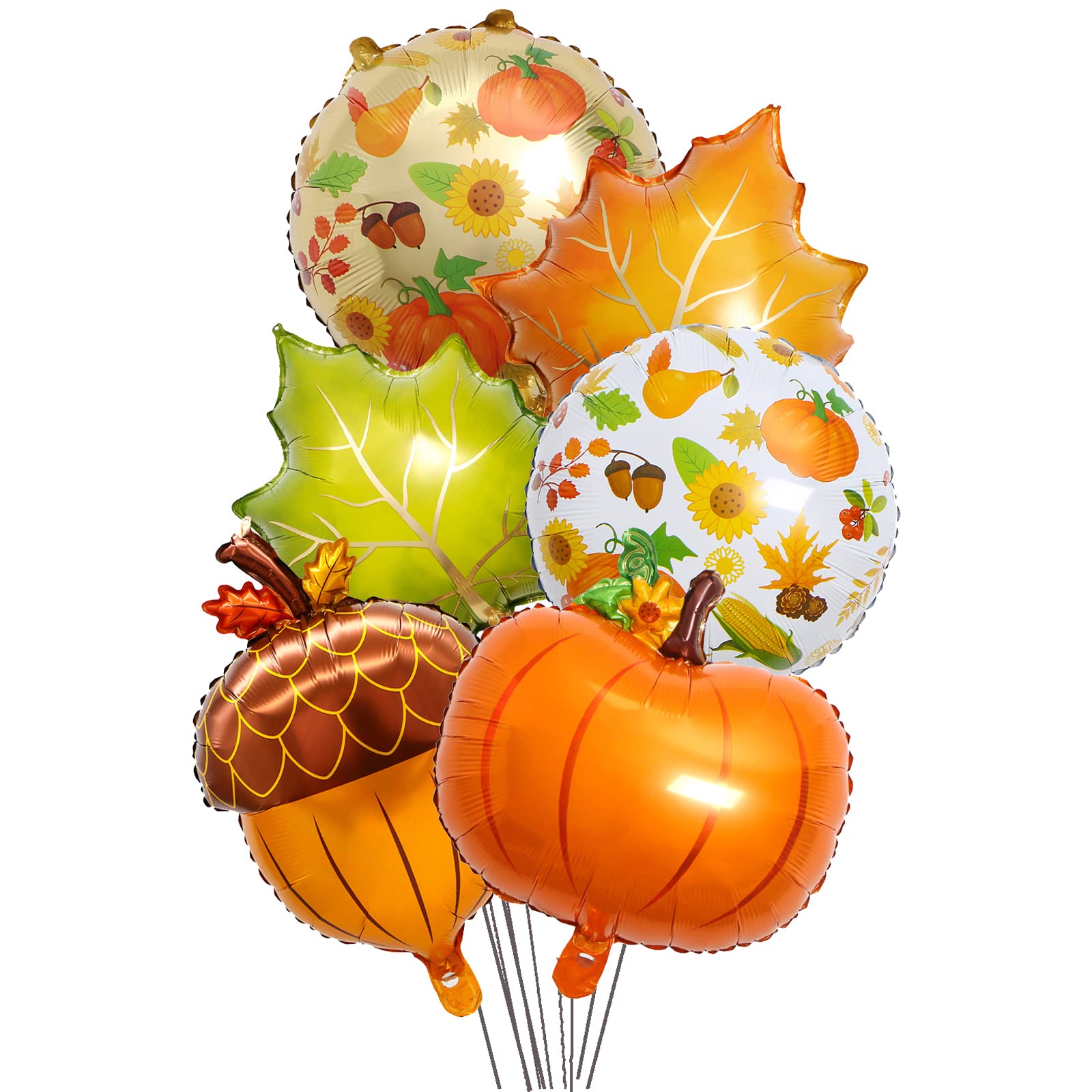 Photo 1 of bundle of 2 6Pcs Thanksgiving Balloons Decorations Maple Pine Pumpkin Leaves Fall Mylar Balloons for Fall Autumn Harvest Thanksgiving Themed Birthday Baby Shower Party Decorations Supplies