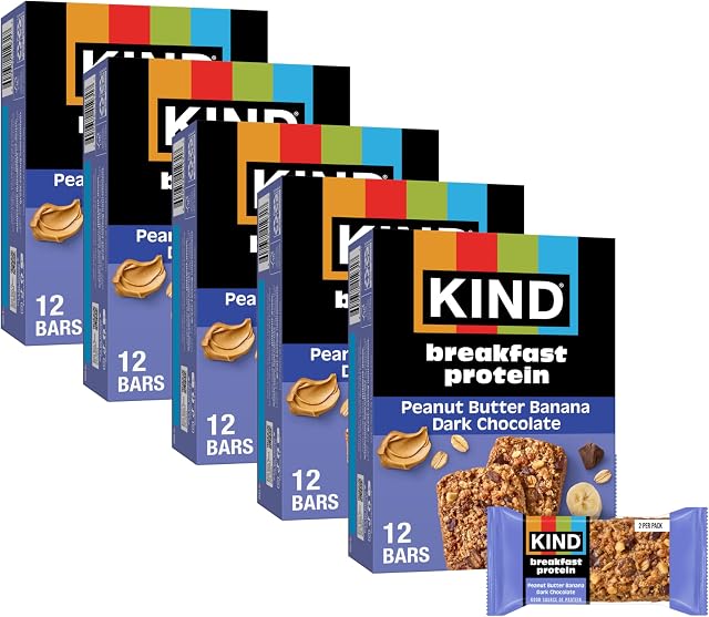 KIND Petit-déjeuner, Bar à snack sain, Beurre d'arachides au chocolat noir Banana, Bars sans gluten, 8g Protéines, 1.76 OZ Boîtes (30 Compte)