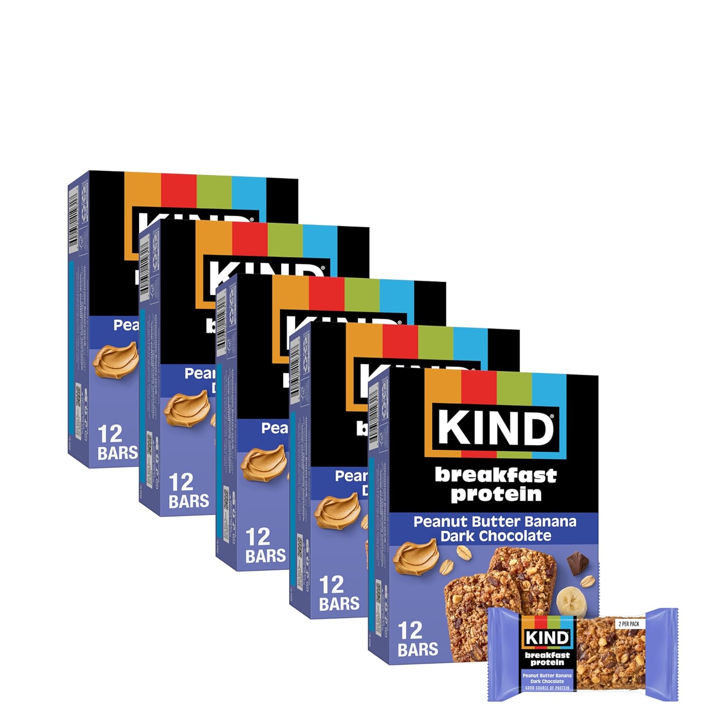 KIND Peanut Butter Banana Dark Chocolate Breakfast Protein Bars - Gluten Free, 8g Protein, Whole Grains, 30 Count Packs