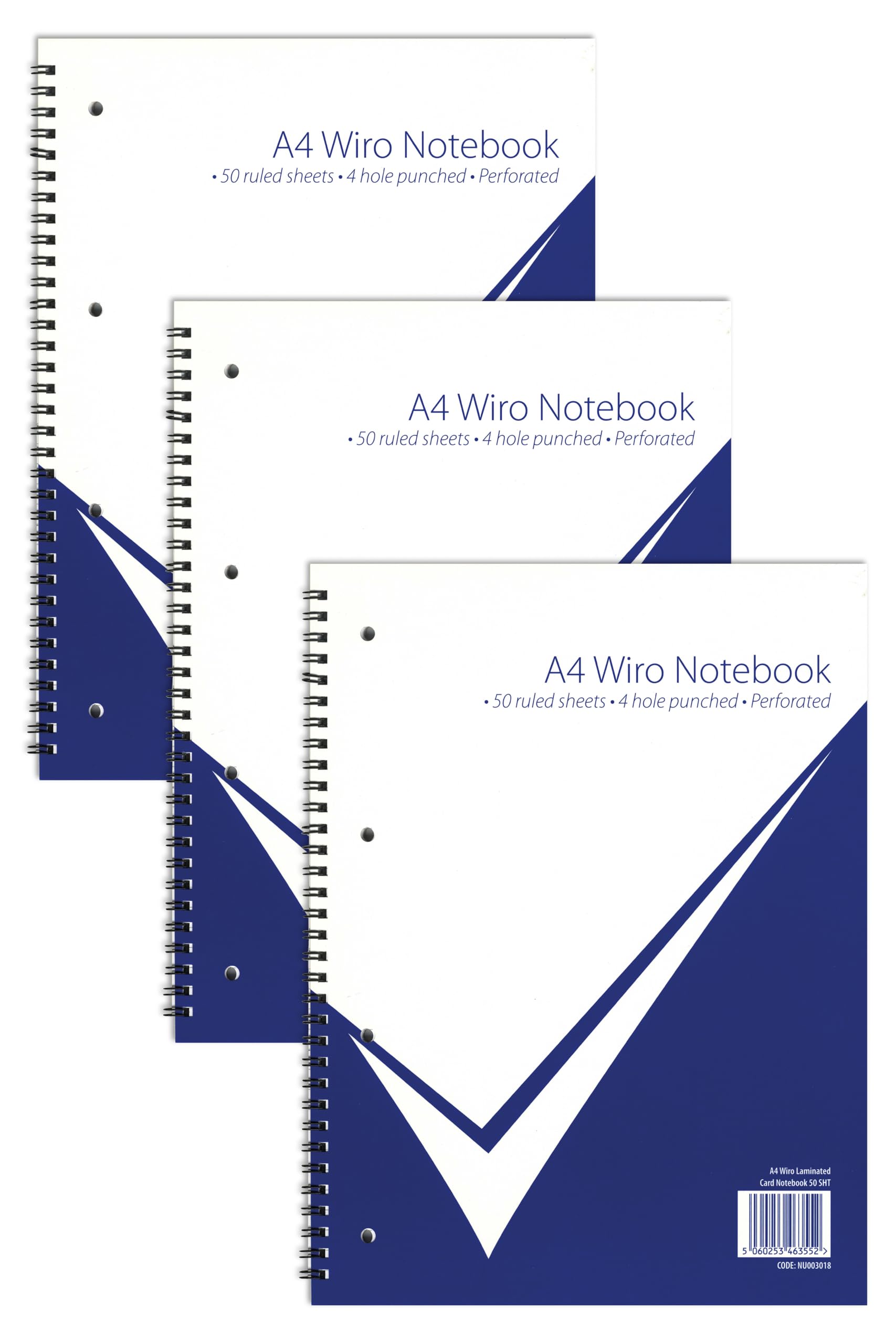 nu: A4 White Wirebound Notebook, Manilla, Multipack of 3
