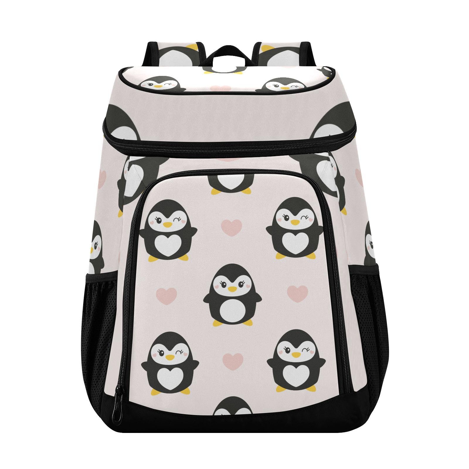 Cute Penguin Pink Cooler Backpack Cooler Insulated Leak Proof Lunch Backpack 36 Cans Waterproof Soft for Men Women Picnic Hiking Camping Beach