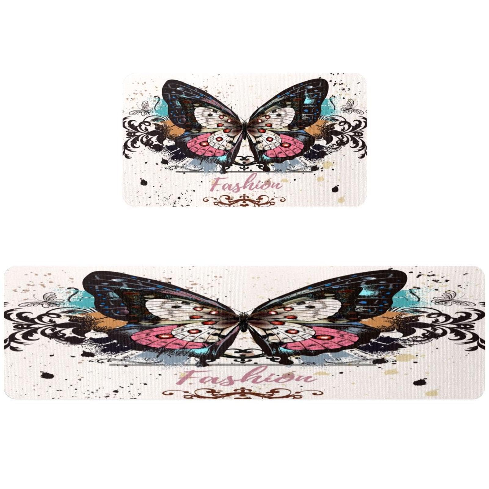 Alfombrillas de cocina antideslizantes VAPOKF con diseño de mariposas lavables pack de 2