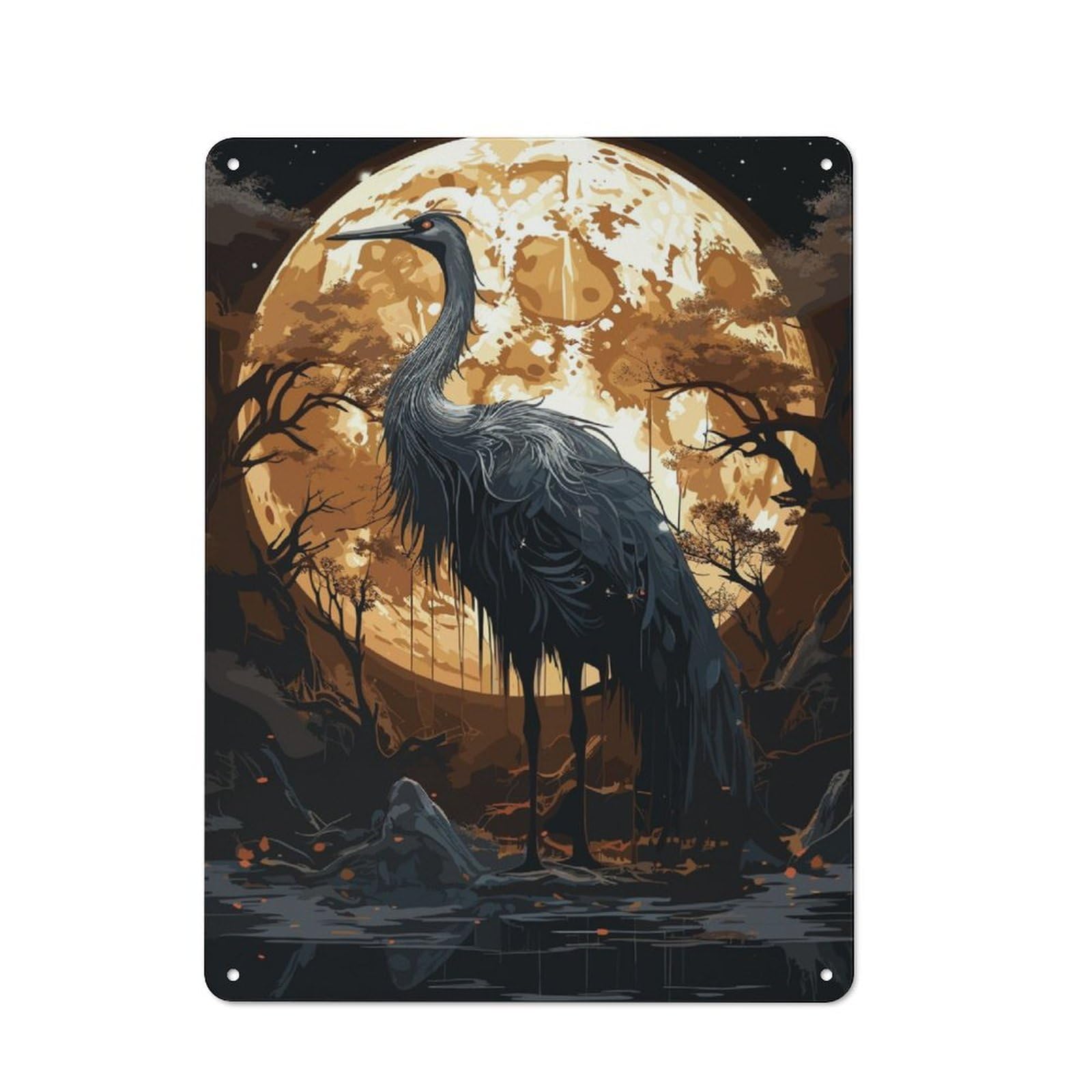 Junmoney Painting Black Stork For Lounge Or Reading Corner, Vintage Metal Sign 40X30cm, For Collectors Decorating Lounges And Reading Corners