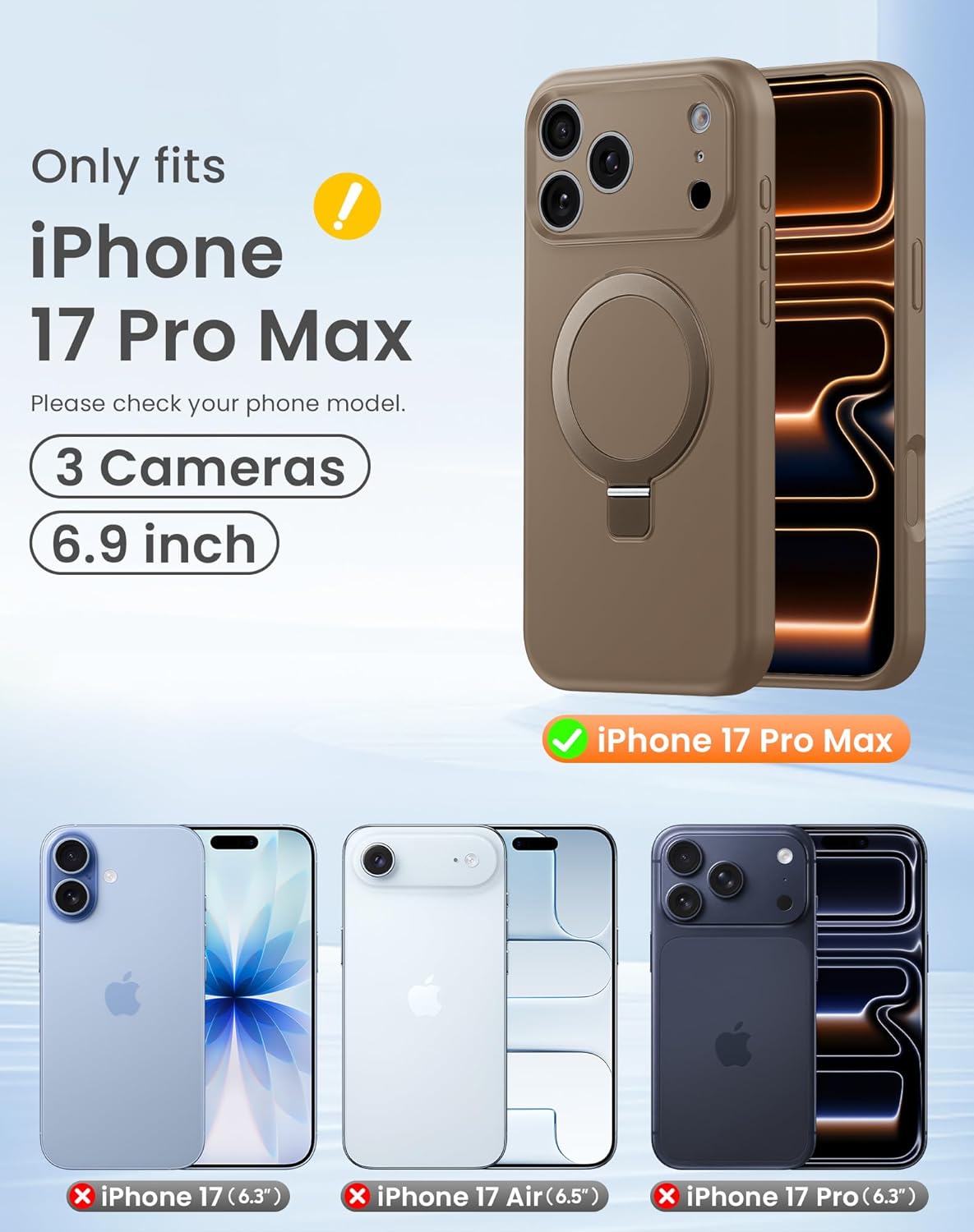 Magnetic for iPhone 17 Pro Max Case with 2X Privacy Screen Protector, Compatible with MagSafe, Integrated Camera Control, Premium Silicone Shockproof Protective Cover with Kickstand-Brown