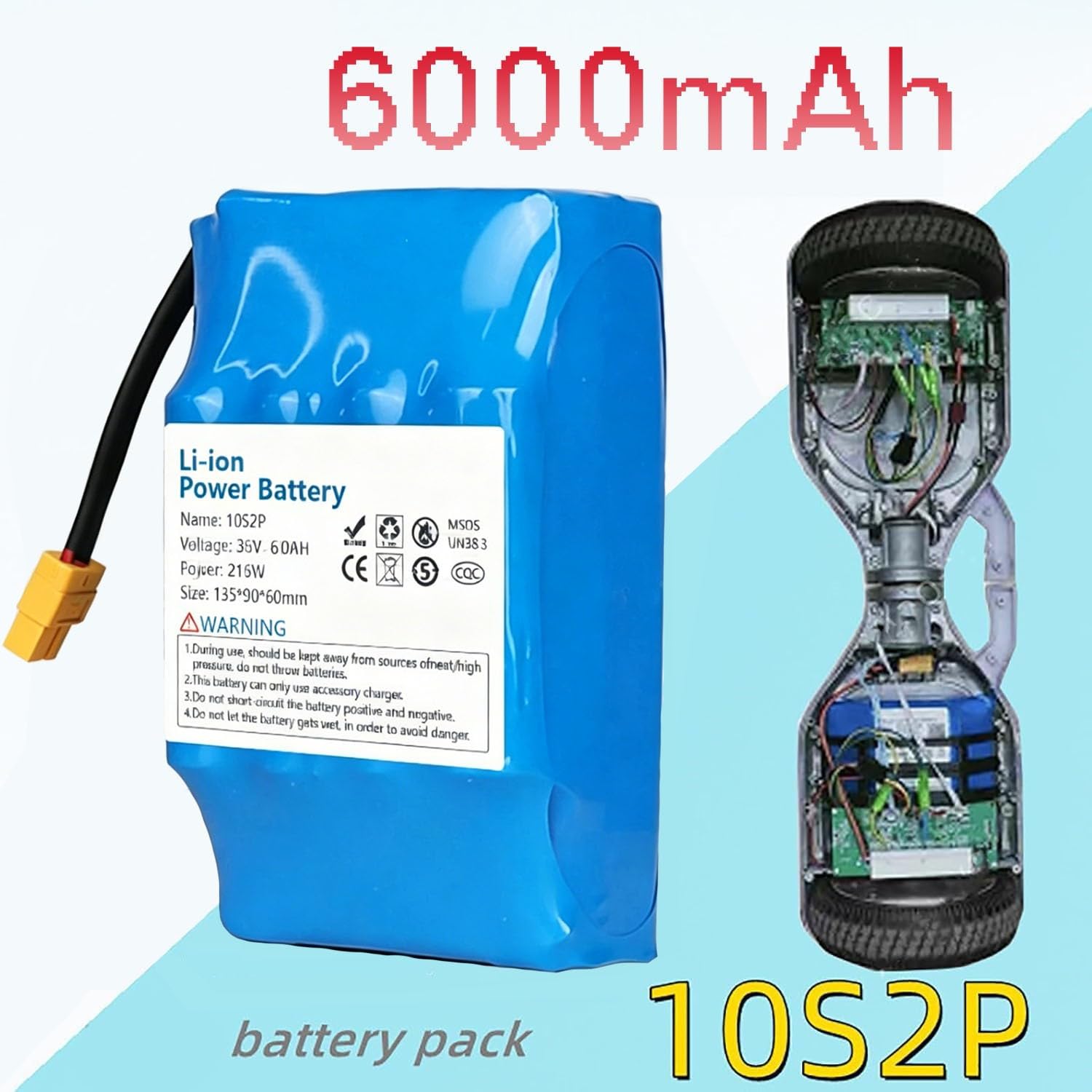36 V 6Ah Elektrischen Selbstbalancierenden Roller Akku 36 Volt 6000 Mah Hoverboard-Ersatzakku 10S2P Akku Eingebauter BMS Akku Für Motormodifizierungs-Kits Mit XT60 Stecker
