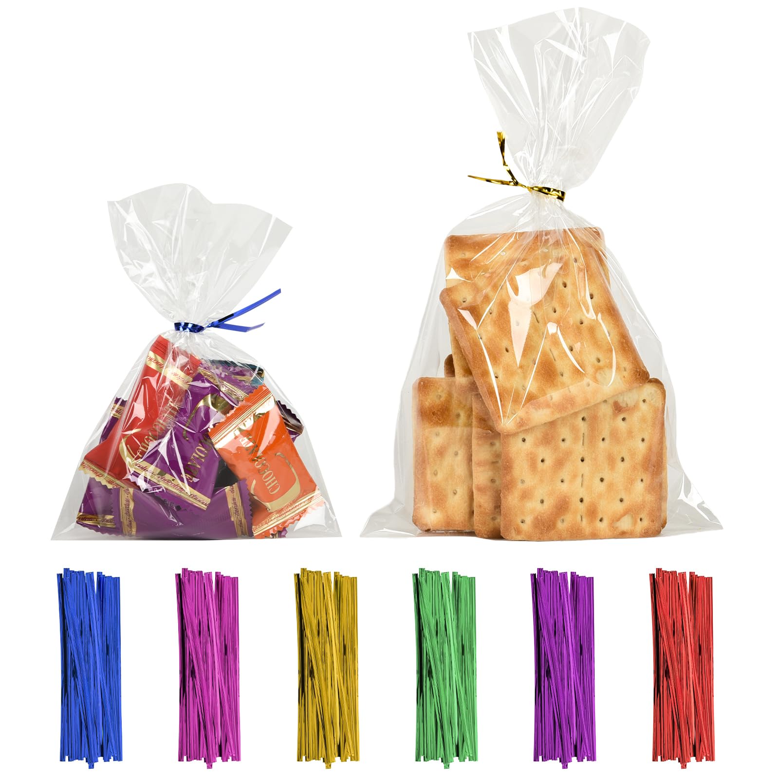 Wittolins 200-Pack Clear Cellophane Bags for Cookies, Candies, Snacks & Party Favors with Self-Tie Closure for Gift Packaging and Treats (clear, 6x10