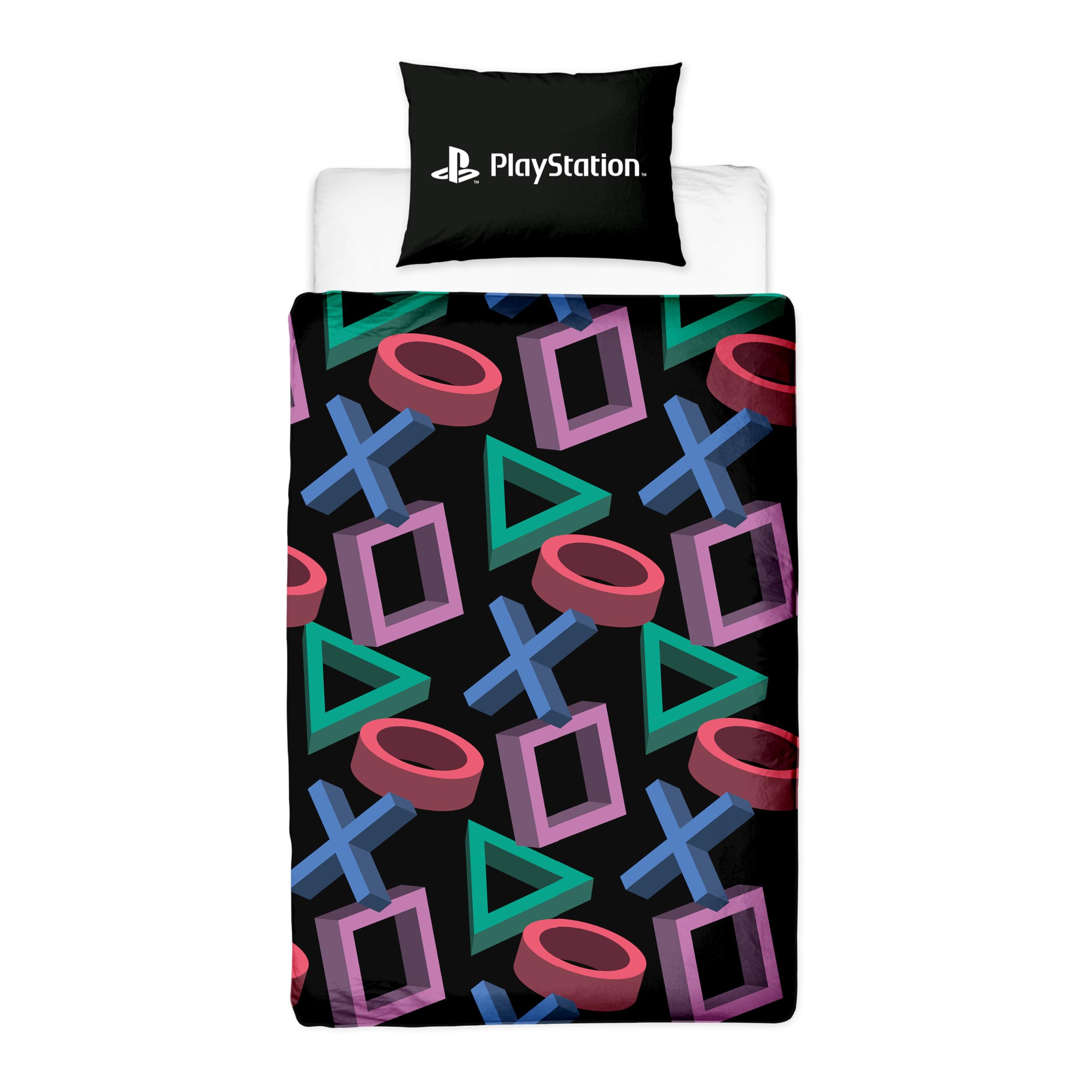 PlayStation - Set copripiumino singolo ufficiale, design astratto, reversibile, 2 lati, prodotto ufficiale, con federa coordinata, trapunta per letto singolo