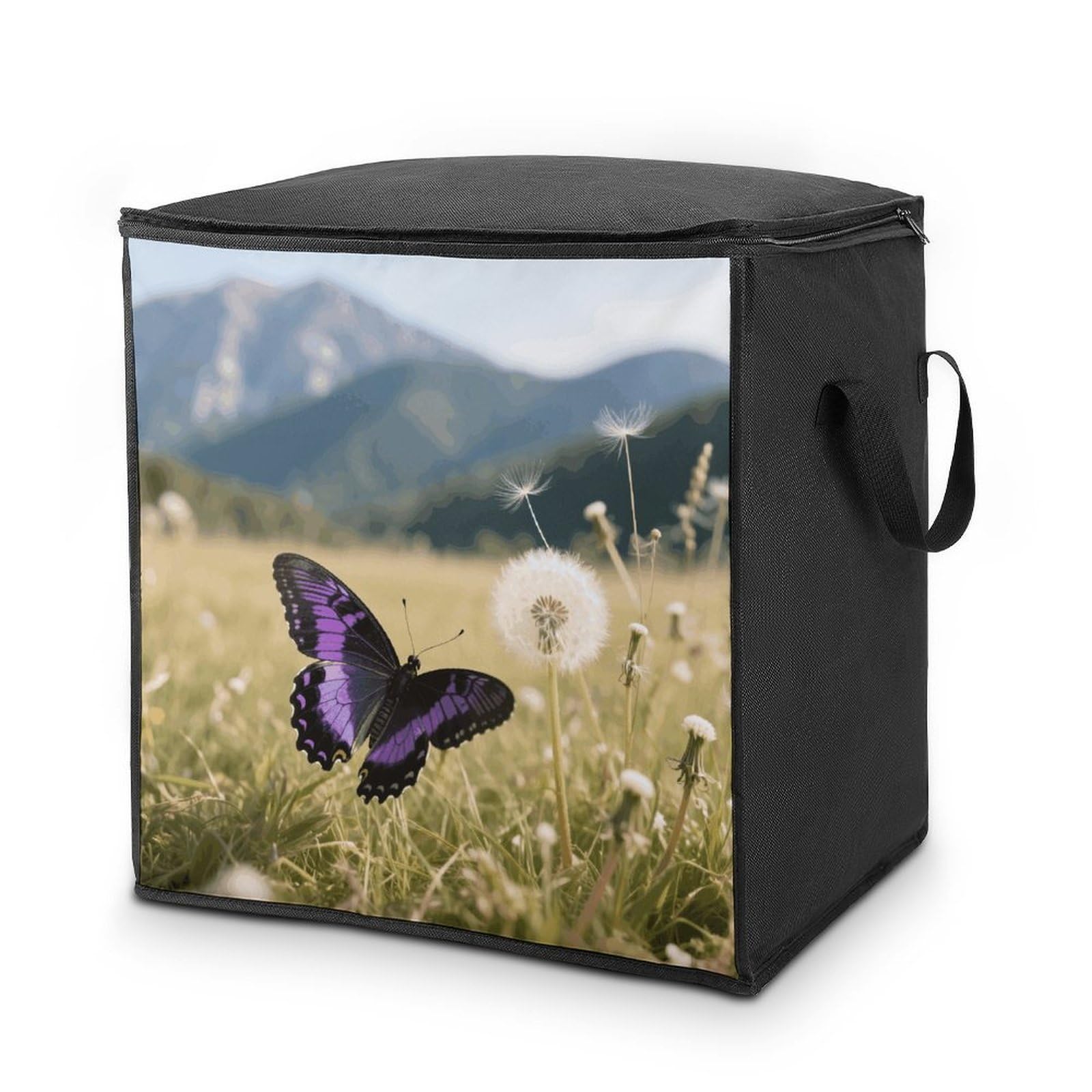 Butterfly Large Storage Bags with Zippered Storage Organizers Bag Clothes Storages Bins with Lids Foldable Storages Containers with Reinforced Handles for Blanket Bedding