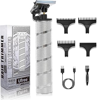 Ufree Hair Trimmer, Cordless Trimmer for Men, Beard Trimmer for Men, Electric T Blade Liners Outline Edgers Shaver 0mm Bald Zero Gap Grooming Kit with Guide Combs (Silver)