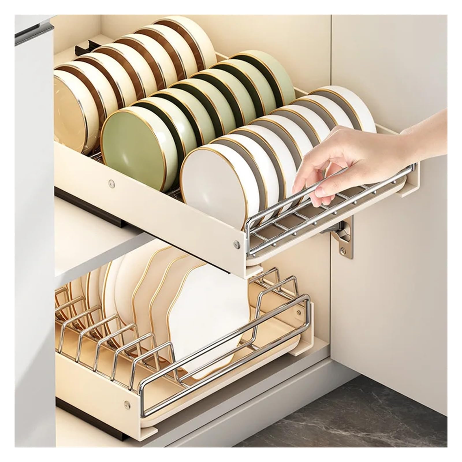 Cesta de almacenamiento expandible, estante de acero inoxidable, cajón extraíble para debajo del fregadero, ahorro de espacio en la cocina, solución de almacenamiento para el hogar