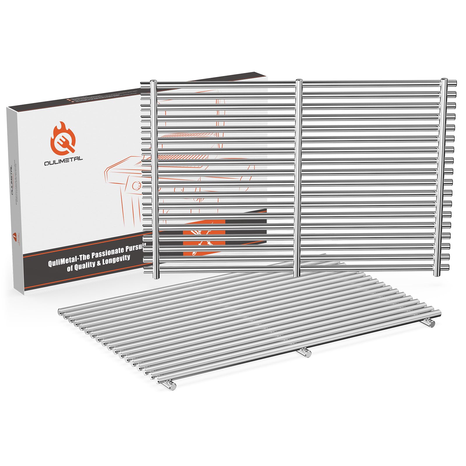 QuliMetal 66095 9 MM 304 Stainless Steel Cooking Grates (18.75" x 13.25") for Weber Genesis II and Genesis II LX 300 Series Gas Grills, Pack of 2