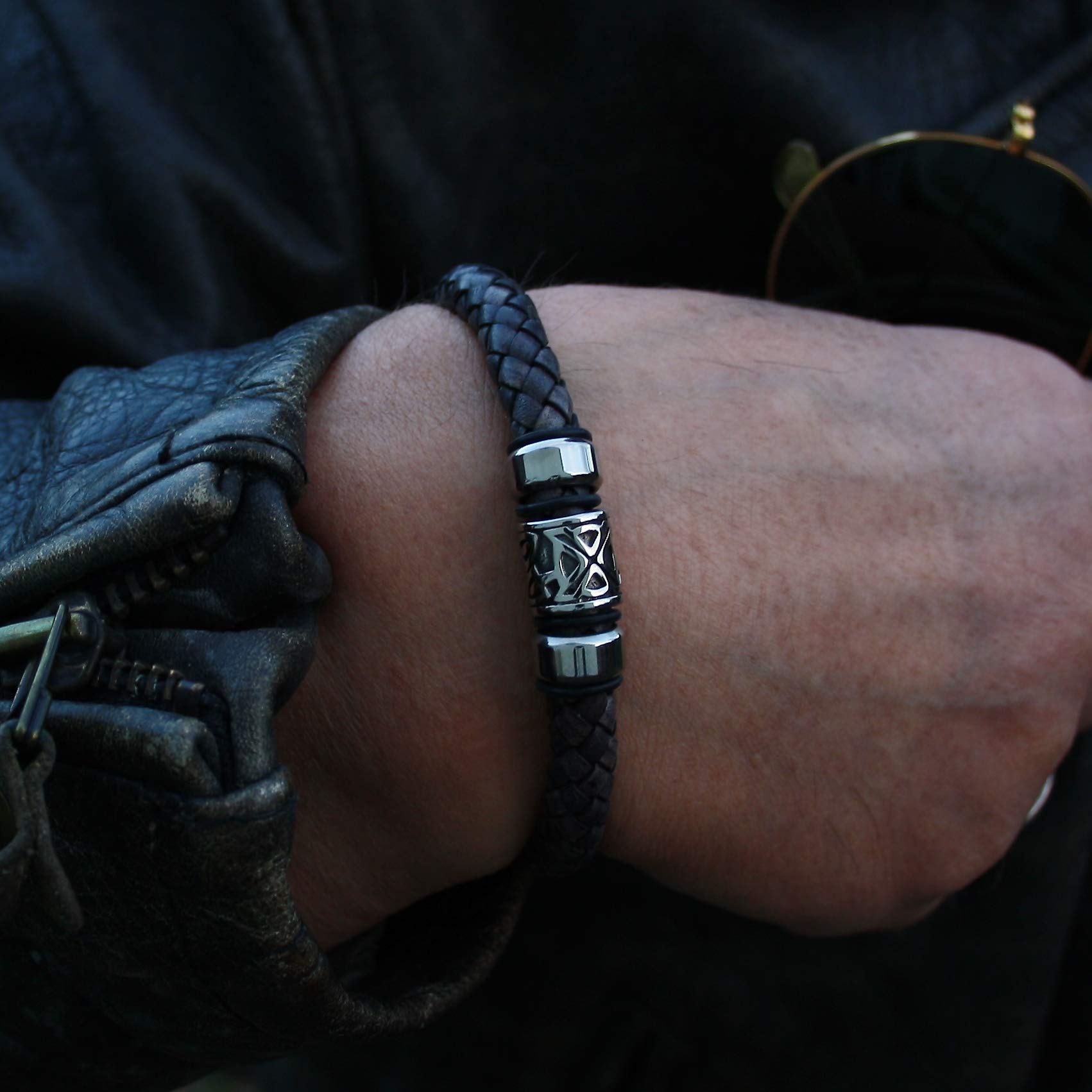 Leder-Armband FUERTE SHINE Grau Surfer Damen Herren