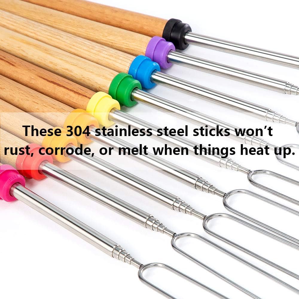 Marshmallow Roasting Sticks, Smores Skewers for Fire Pit, Set of 9 Extend 32" Stainless Telescoping Rotating Smores Sticks with Wooden Handle Hot Dog Barbecue Forks for Campfire, Bonfire and Grill : Patio, Lawn & Garden