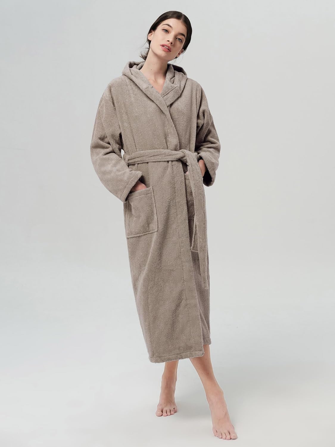 SIORO Womens Terry Cottton Long Cloth Robes, Hooded Plush Soft Absorbent Bathrobe, Full Length Spa Colth for Shower, Hot Tub - Image 3