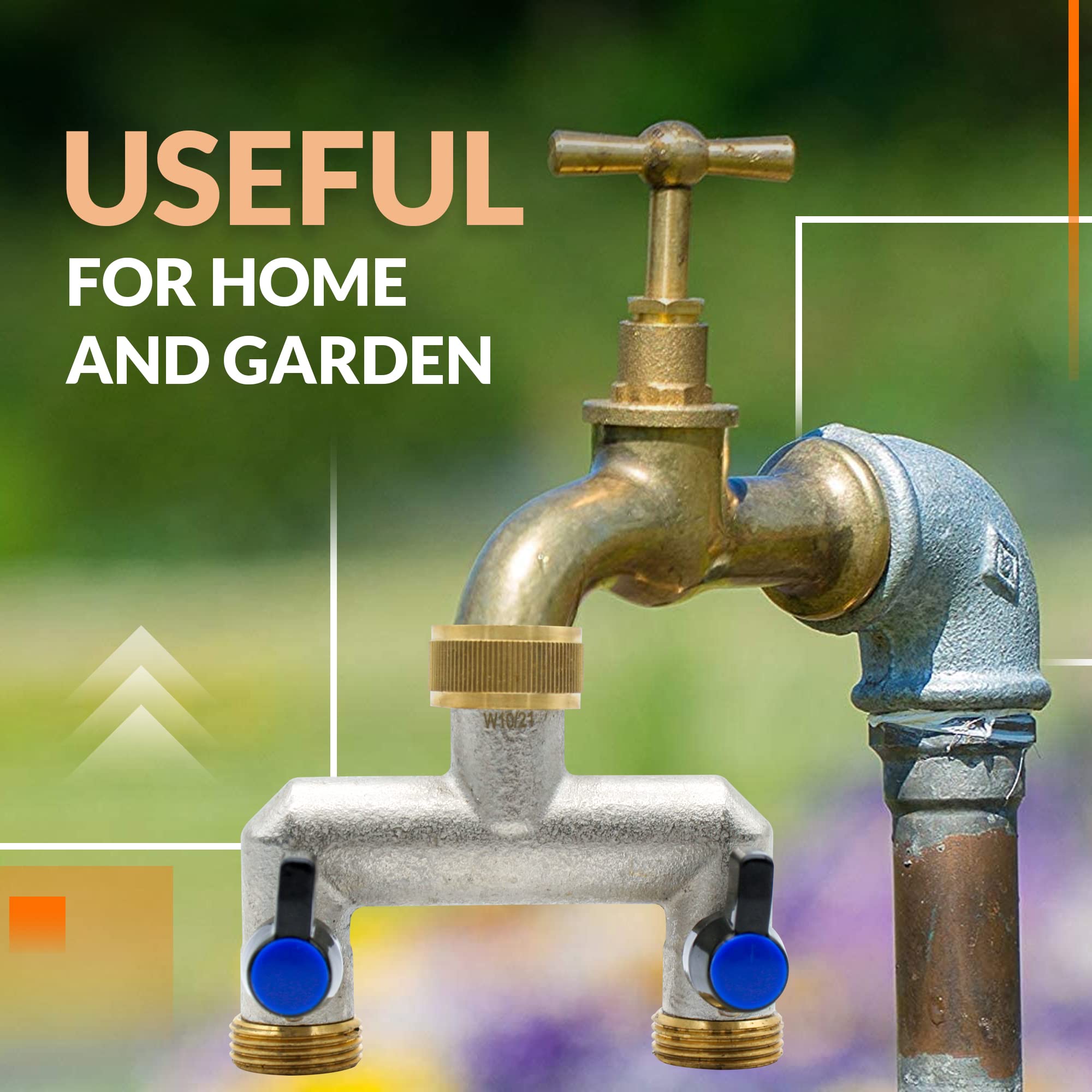 DOJA Barcelona Grifo de jardín | Grifo de jardín doble | Manguera de derivación 3/4 | Grifo de agua de latón Adaptador de manguera de derivación de 2 vías | Conector de grifo exterior doble para