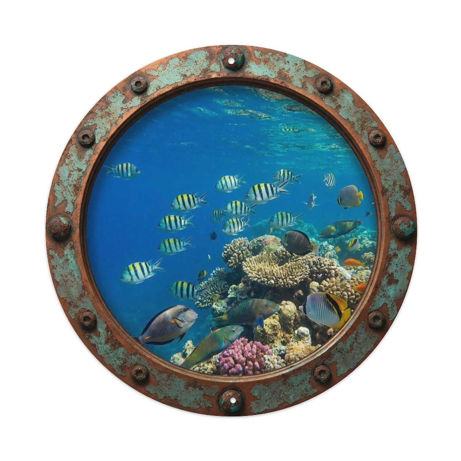Gead 8X8inch Style Vintage Porthole Sergeant Major Fish Nautical Window View Metal Tin Sign