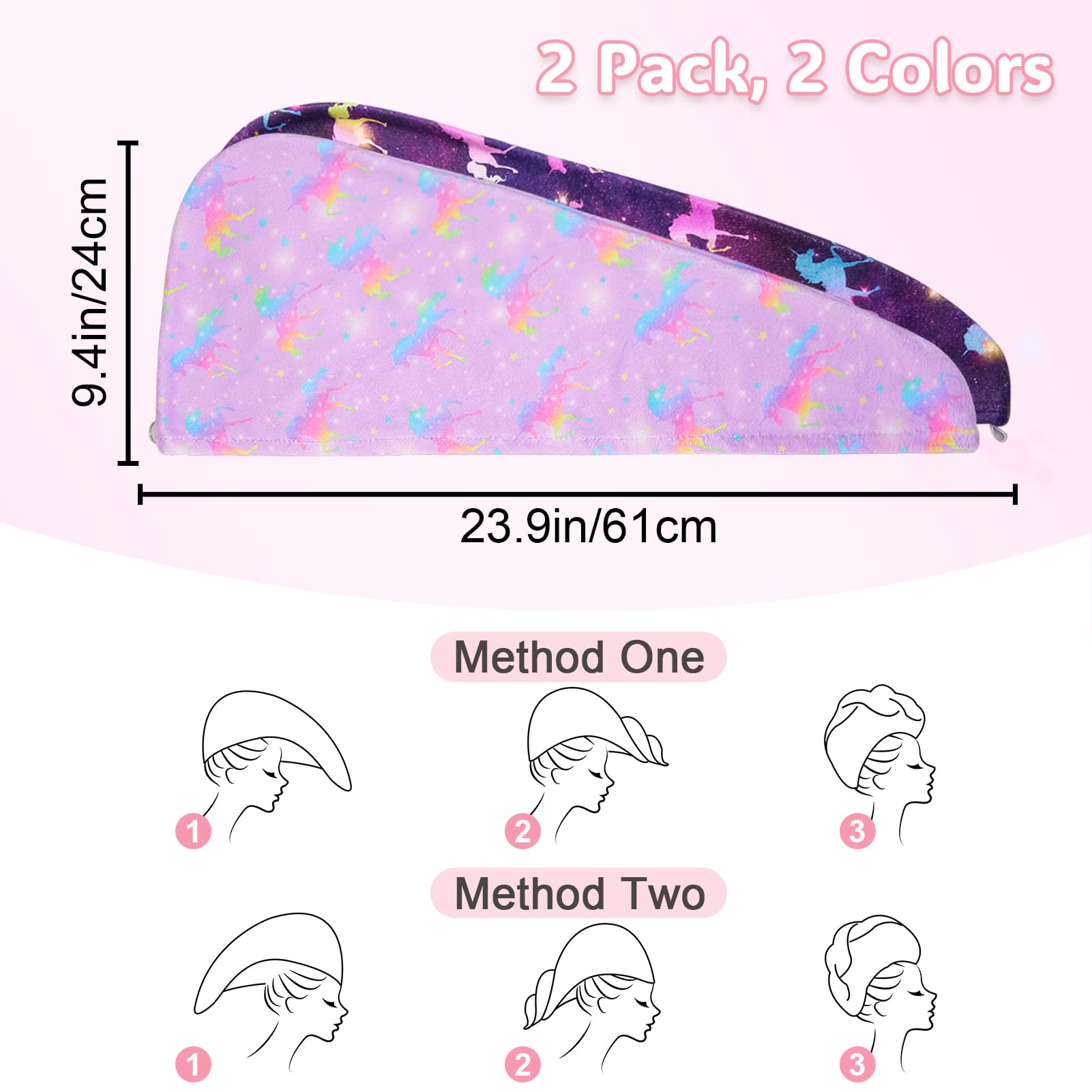 Basumee 2 Pezzi Asciugamani per Capelli a Turbante Asciugamano in Microfibra ad Asciugatura Rapida Super Assorbente con Design a Bottoni