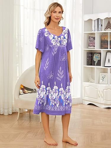 Miniatura 5 de Vestido de casa con bolsillos para mujer, camisón, vestido de manga corta de descanso, disponible en tallas S-3XL