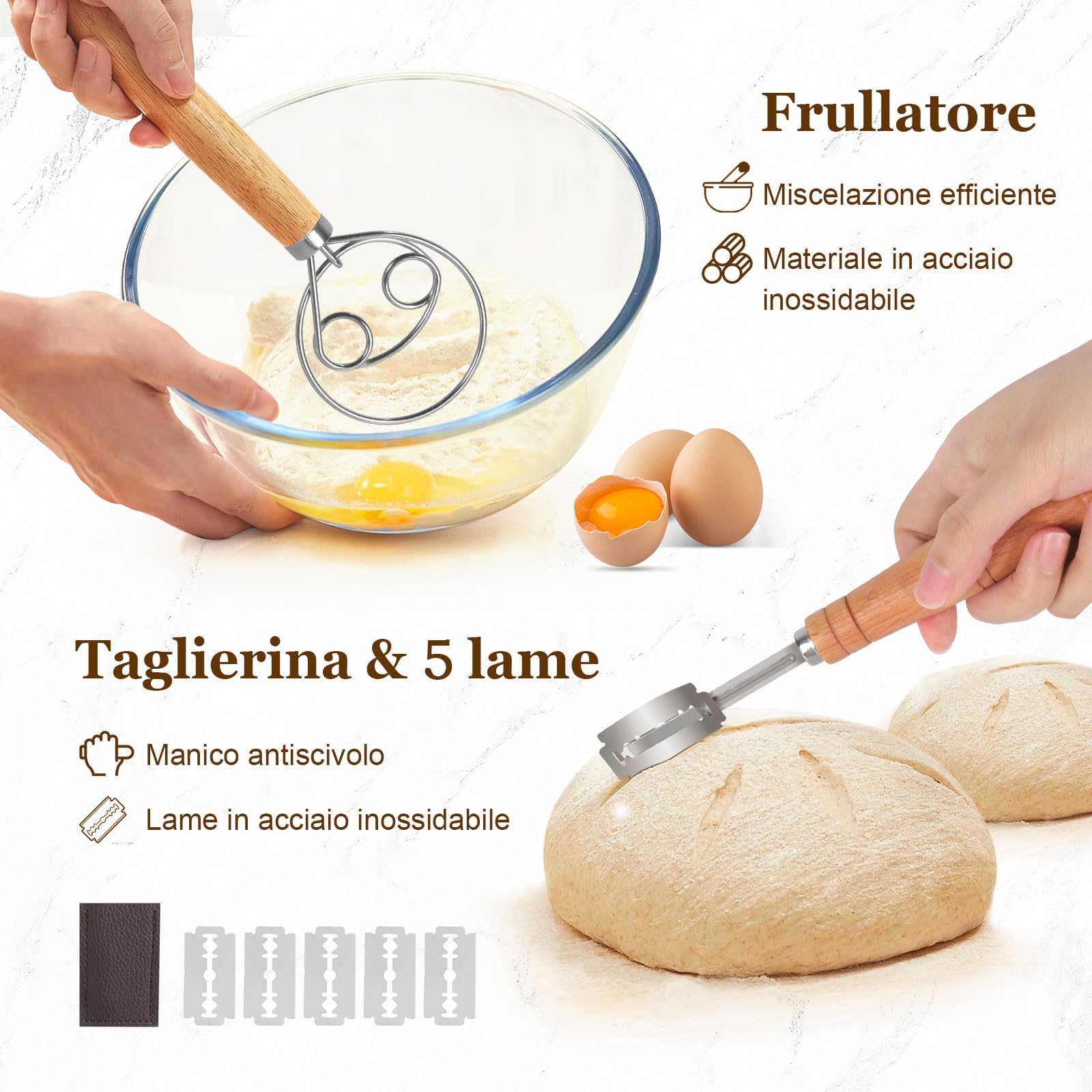 SHANNA Cestino Lievitazione Pane set da 15 Pezzi, cestino pane lievitazione, Cestini Lievitazione Pane in Rattan Naturale, Accessori Per la Cottura del Adatti a Principianti e Panettieri (15PCS)