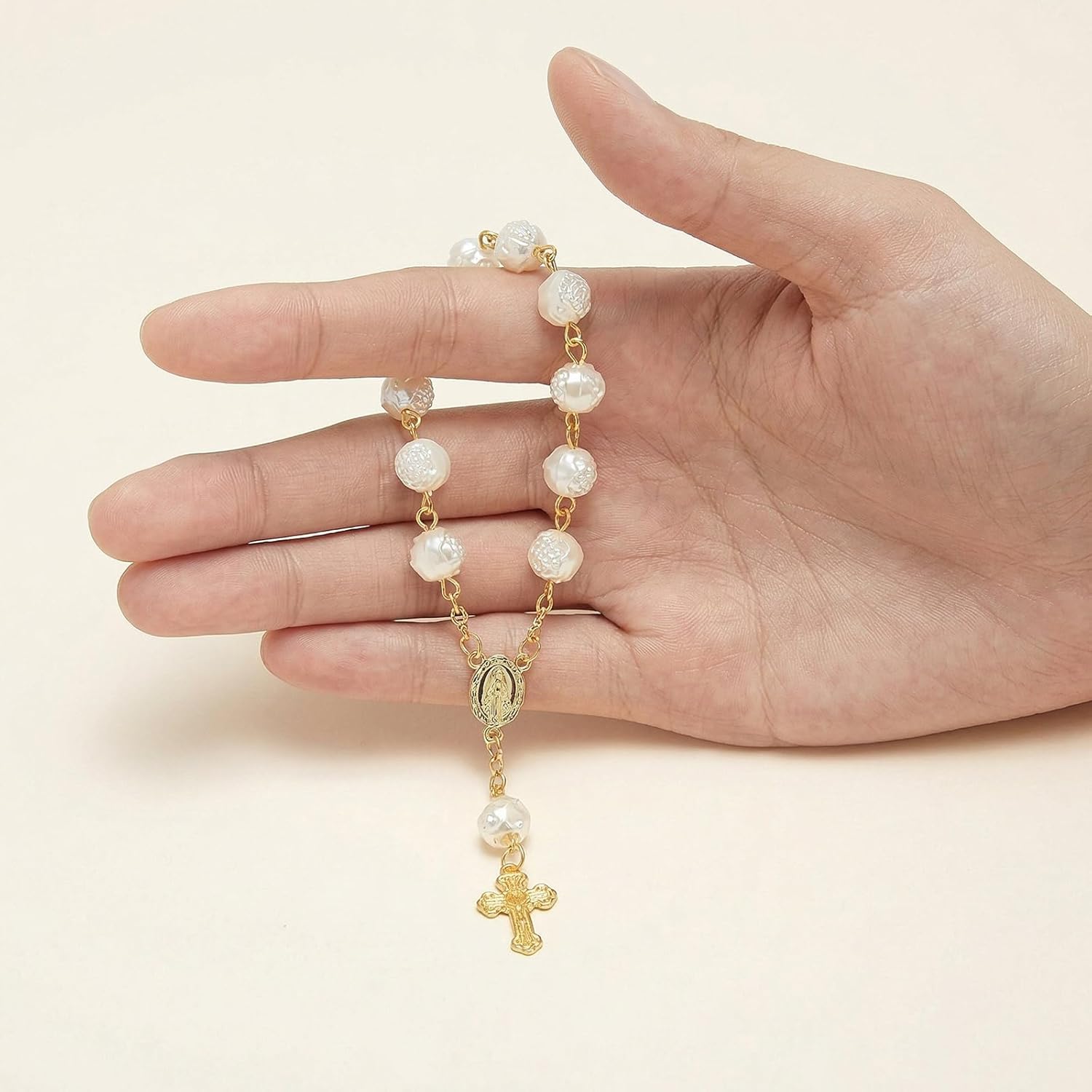Jadive Mini Rosaries Baptism Rosary Beads Finger Baptism Rosaries Bulk with Organza Bags for First Communion Christening Weddings Party Favors