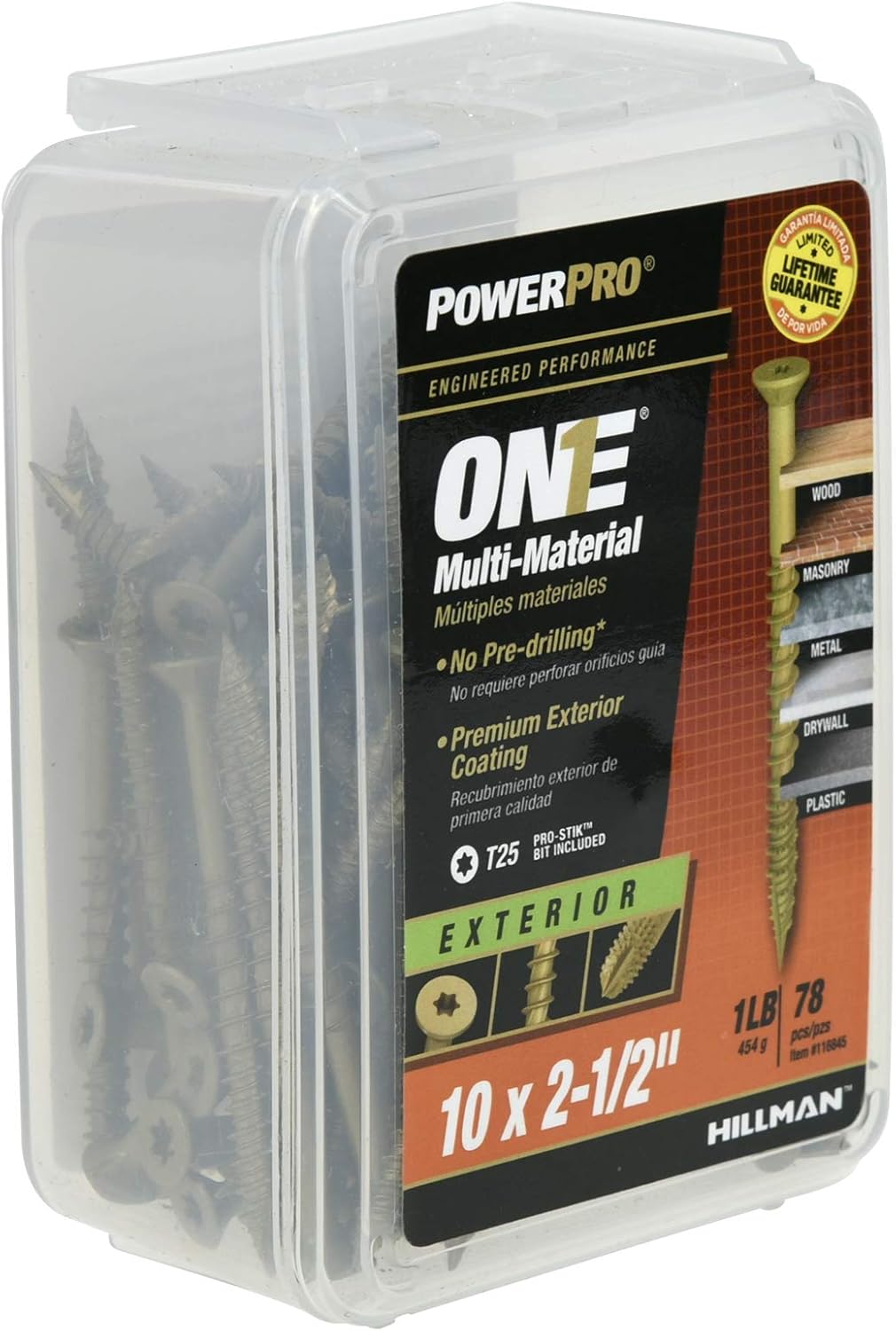 Power Pro Premium One Multi-Material Flat Head Screws, Epoxy Coated Steel, Fasten in Wood, Metal, Concrete, Drywall and Plastic, Bronze, #10 x 2-½ inches, Box of 78 Screws
