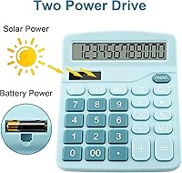 Vista 3 de Office Desk Calculator with Solar Power, 12 Digits Large LED Display, Calculators Desktop with Big Buttons, Blue Office Home School Supplies (Blue)