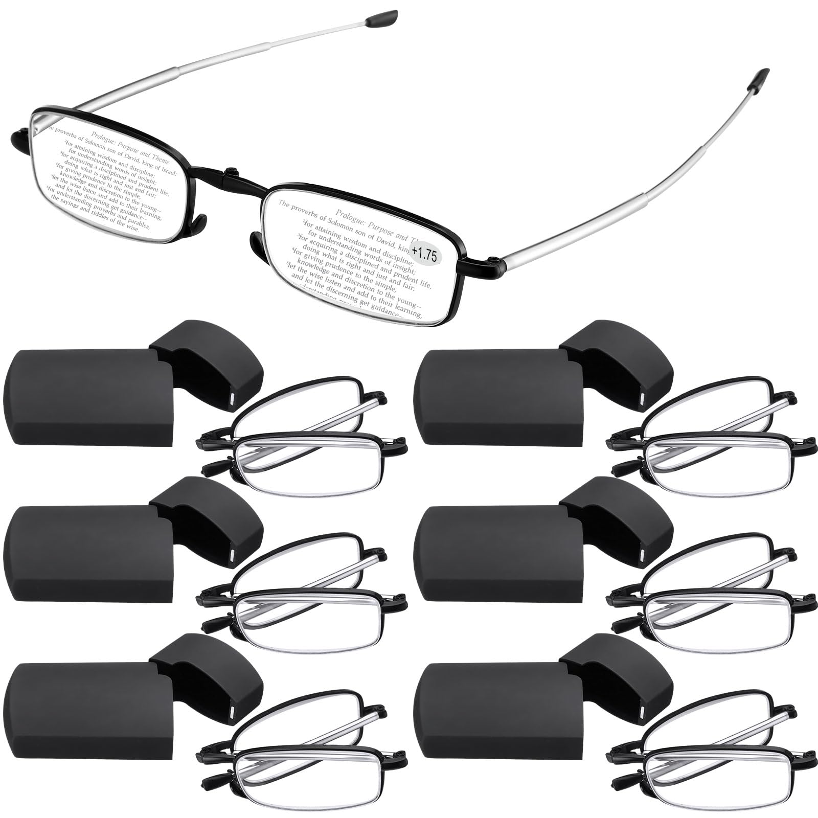 Coume 6 Pack Folding Reading Glasses Hard Cases Blue Light Blocking Men Women Foldable Computer Spring Hinge Readers