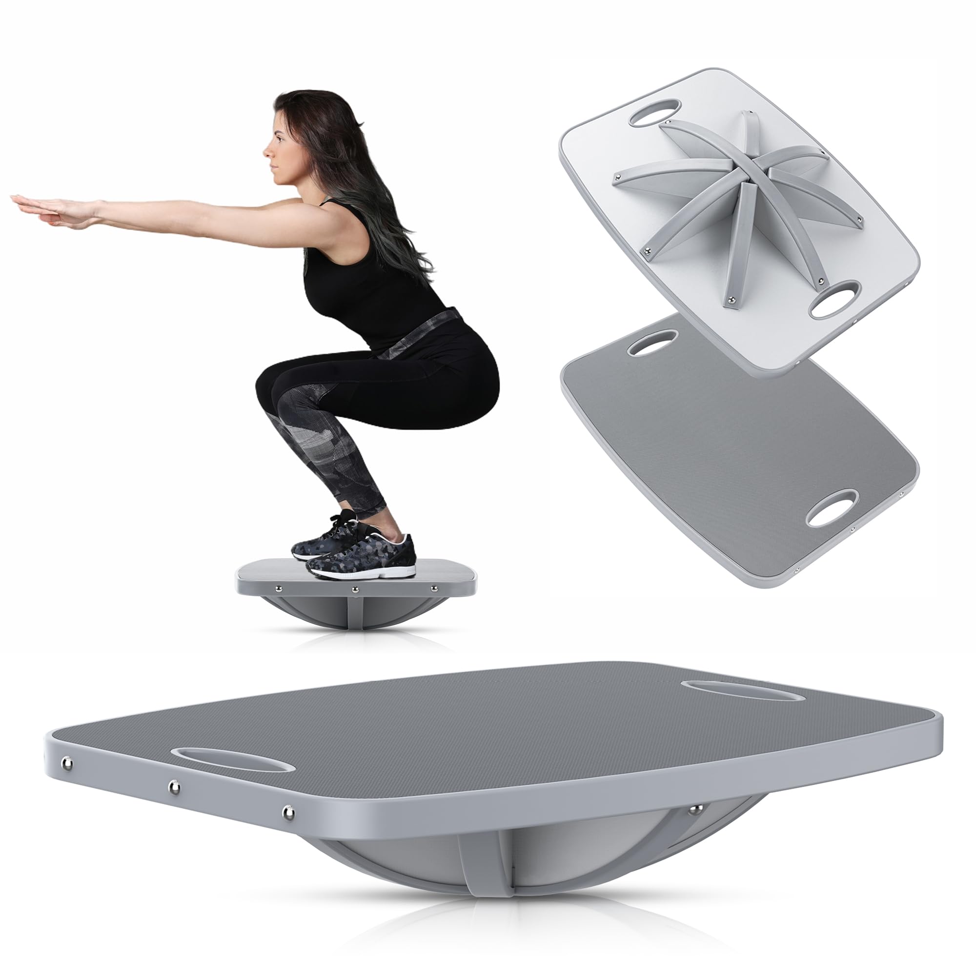 Professional Wooden Balance Board, 360 Degree Portable Wobble Board with Comfortable Surface, Standing Desk Rocker Board for Physical Therapy, Core Strength Stability Training (Advanced 360° Rotation-Modern Gray)