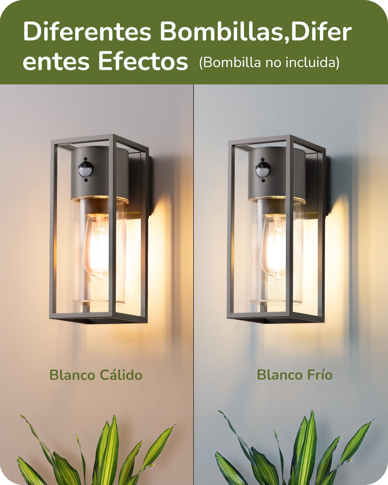EDISHINE Aplique Pared Exterior E27, Sensor de Movimiento, IP44, Antracita | Carcasa de Aluminio con Sensor Crepuscular, Sin Bombilla, Impermeable para Jardín, Fachada y Puerta de Entrada