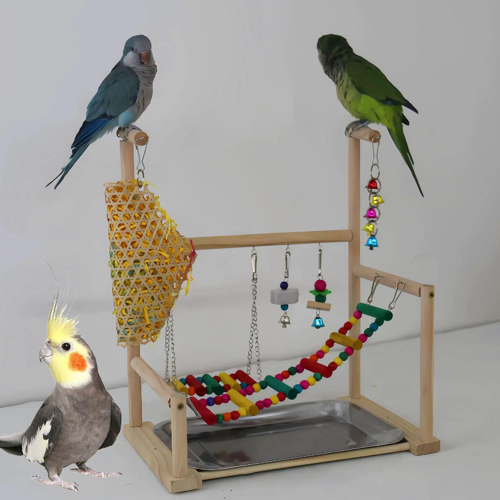 Parque de Juegos para Pájaros, Pájaros, Accesorios para Jaulas de Pájaros, Soporte de Juego para Loros, Percha de Madera para Periquitos, Pinzones
