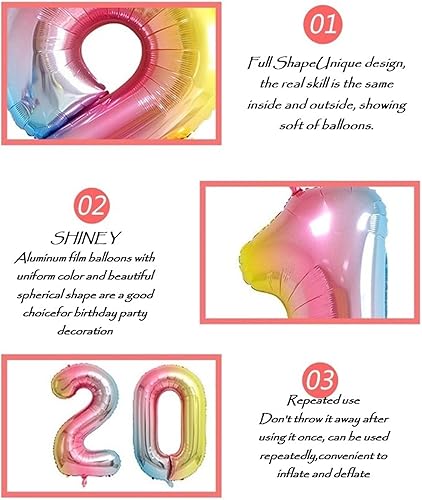 Miniatura 6 de Maine Globo de 40 pulgadas con el número 2, globos de fiesta, globos de feliz cumpleaños, globos de colores de gran tamaño degradado arcoíris, globo