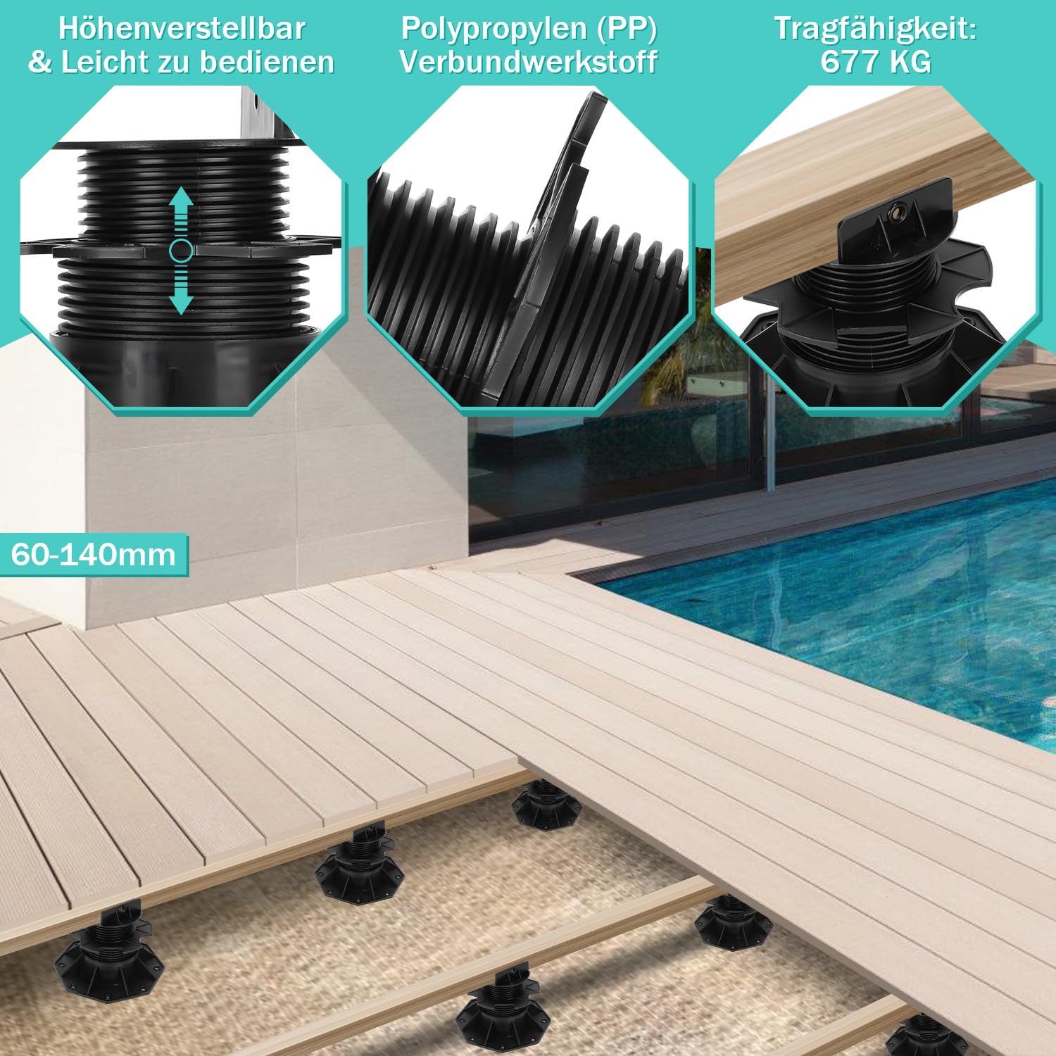 Stelzlager höhenverstellbar 60-140 mm Terrassenlager 70 Stück