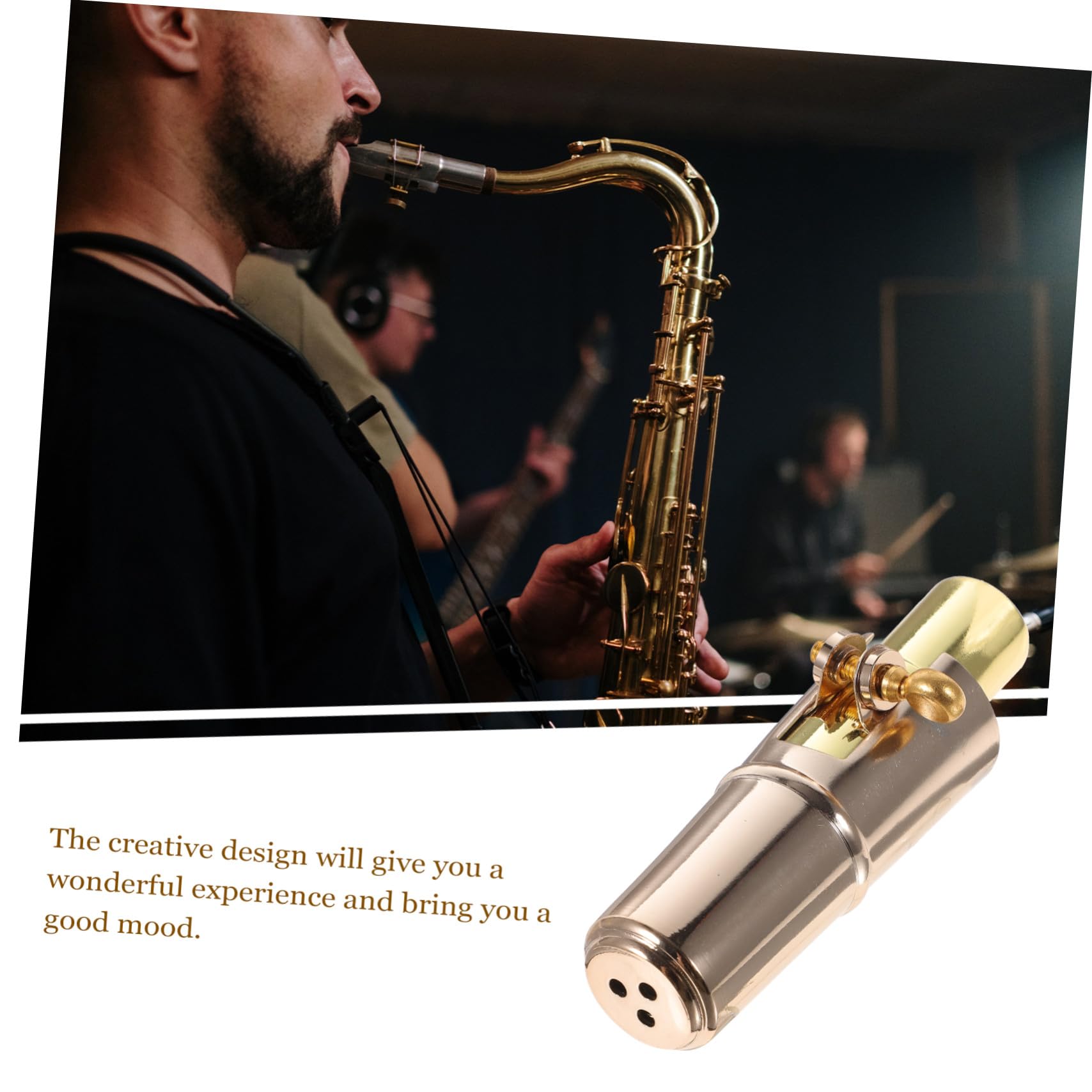 Bocchino Sax Contralto Metallico Oro con Cappuccio | Fibbia per Ancia, Design Semplice e Creativo, Metallo e Legno, Forte e Resistente All’usura