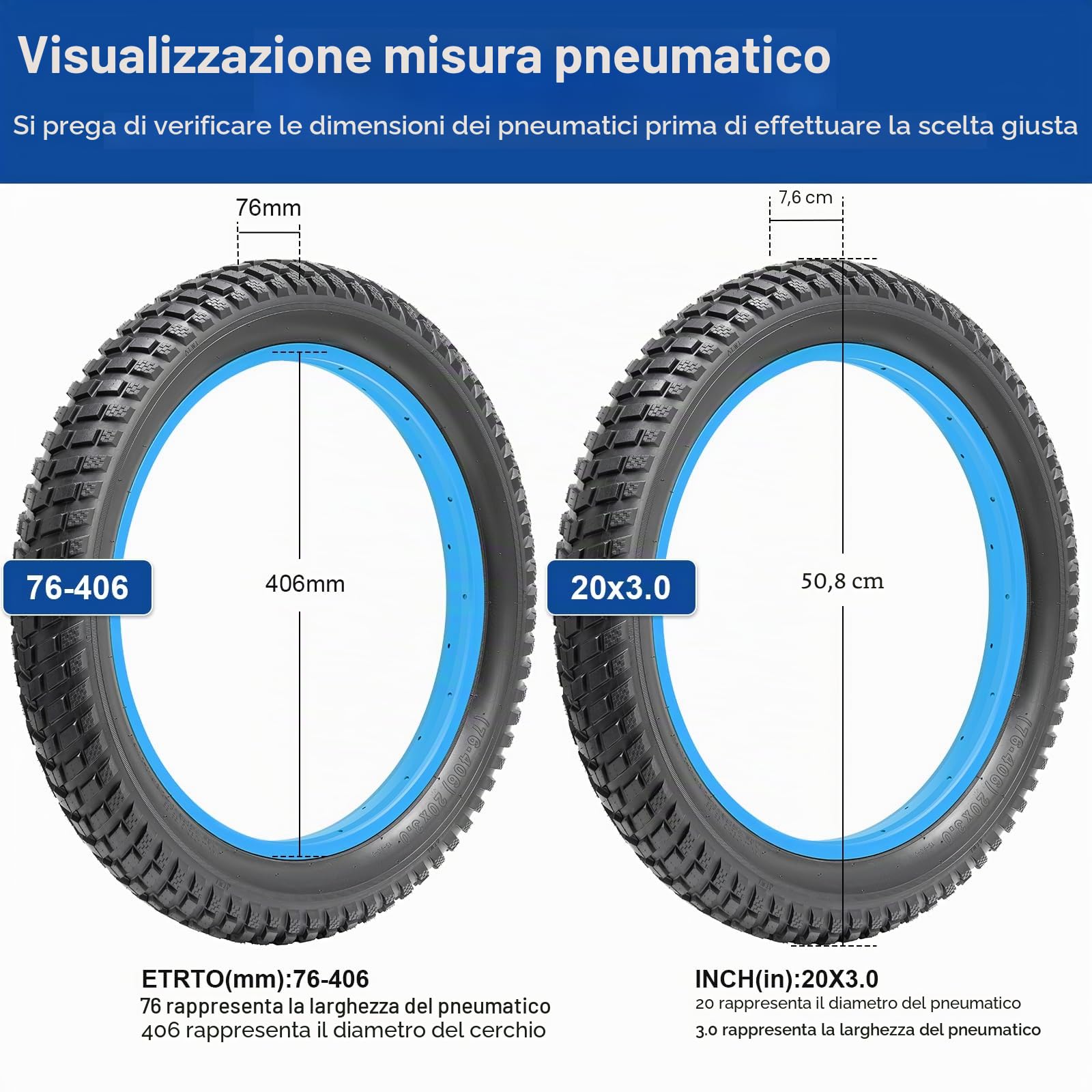 20x3.0 Pneumatici da 76-406 20 x 3.0, 20 pollici pneumatico bici pieghevoli, adatti per 20x2.80 20x3.0 e-bike/City/Gravel/Mountain/bici da corsa (uno)
