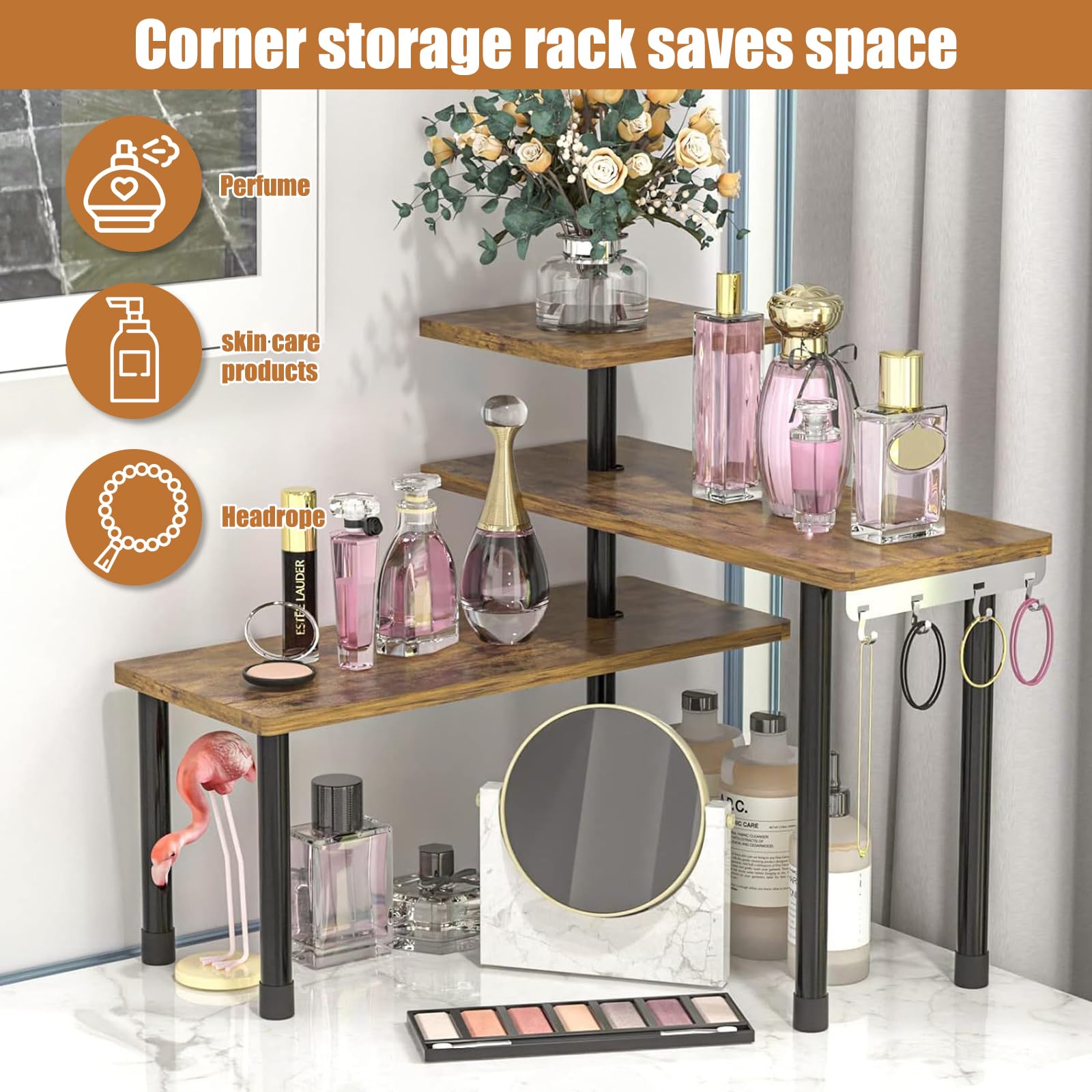 Estantería esquinera de cocina, estante de esquina para cocina, baño, esquina de mesa, multinivel, tridimensional, ahorro de espacio, estante para especias, estante cosmético, soporte para