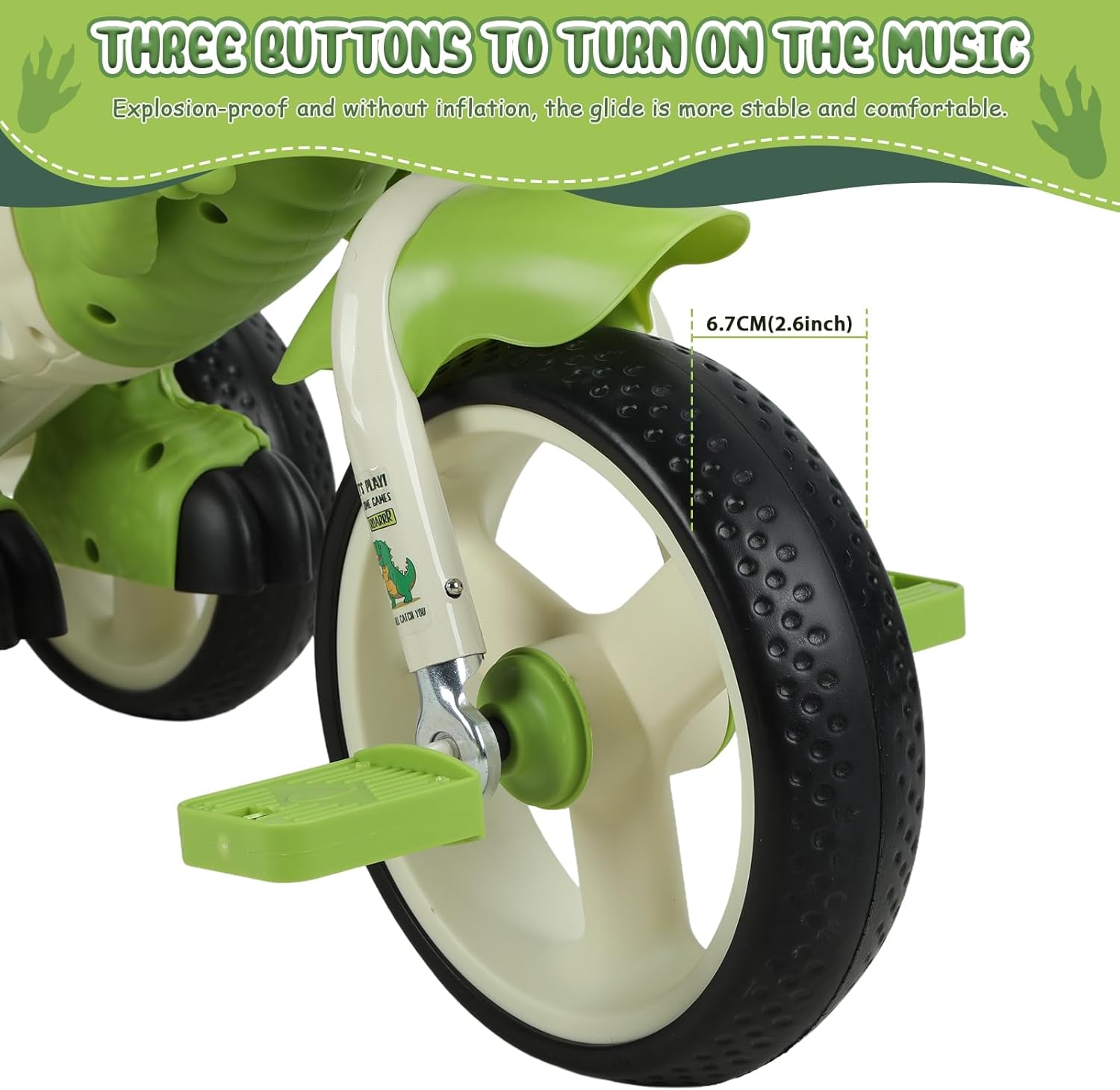 Tricycle for Toddlers 2-7 Year Old, Toddler Bike Outdoor Toys with Light, Music and Storage Basket, Dinosaur Shaped Design, Kids Balance Bike for Indoor/Outdoor Green