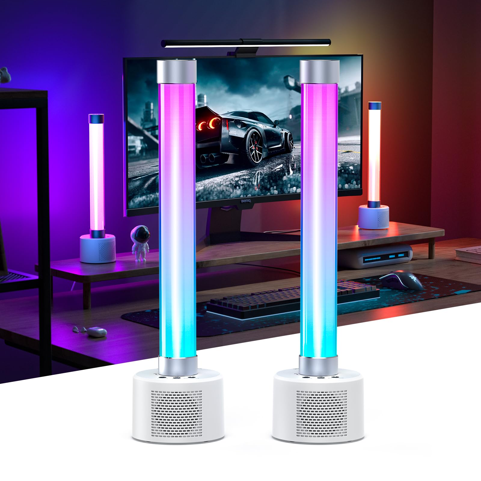 ZonQoonz 360° RGBW LED Light Bar con Altoparlanti, 34 cm Gaming Barra Luminosa con Bluetooth e Sincronizzazione Musica, Barra Luminosa Ritmica per Film PC TV Juego Decorazione