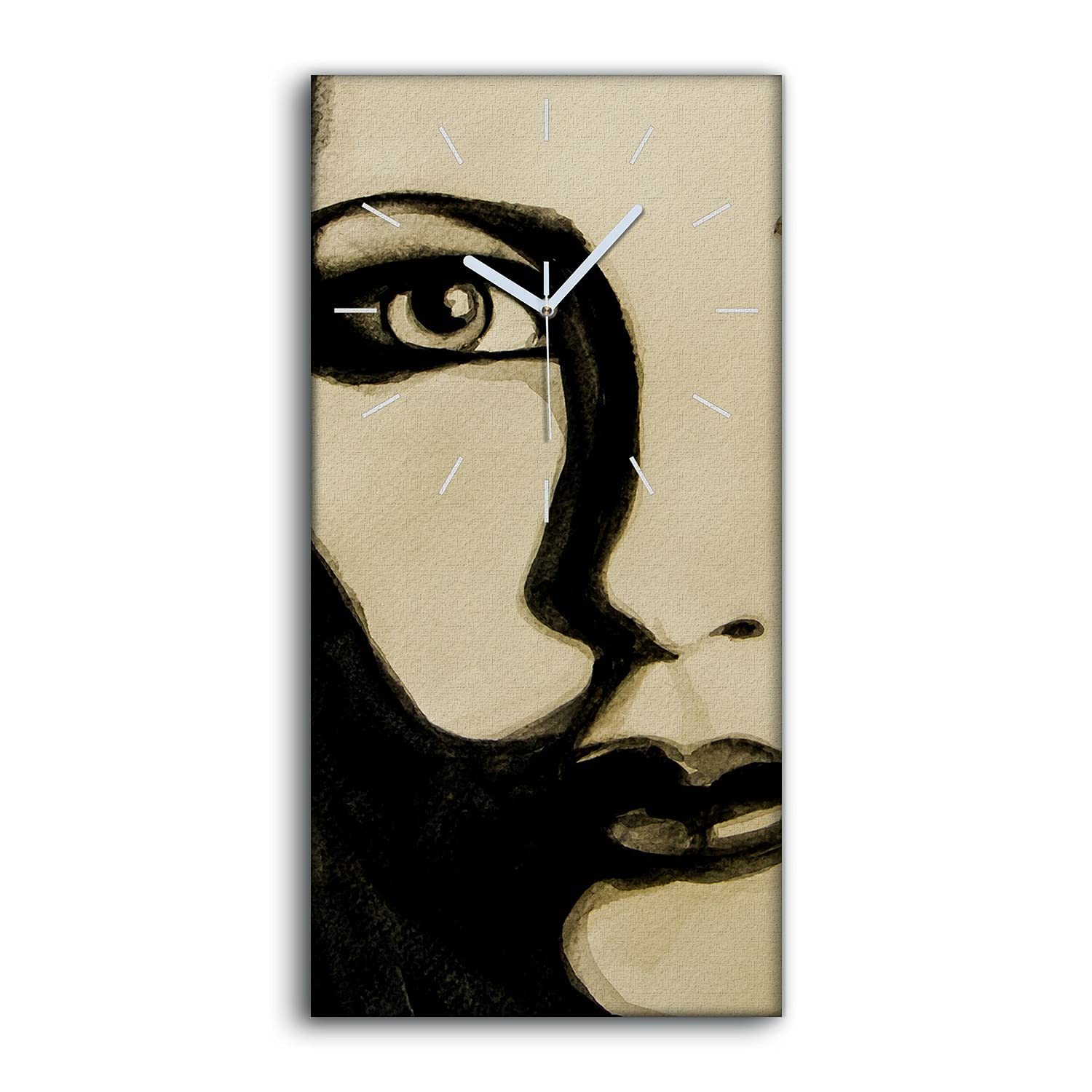 Horloge Murale Salon Art Moderne Portrait Femme Toile Silencieuse